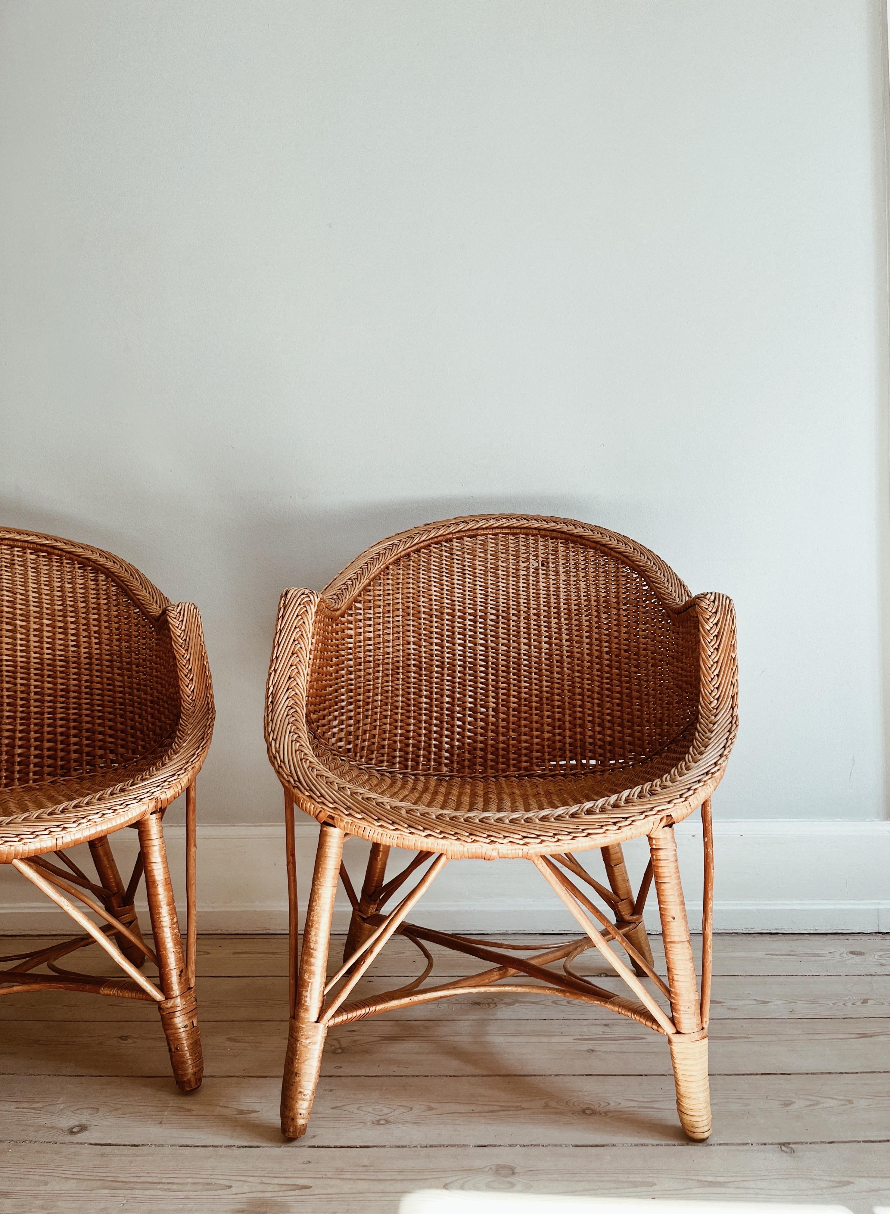 Mid-20th Century Set of two club chairs in Wicker from Madeira 1960s For Sale