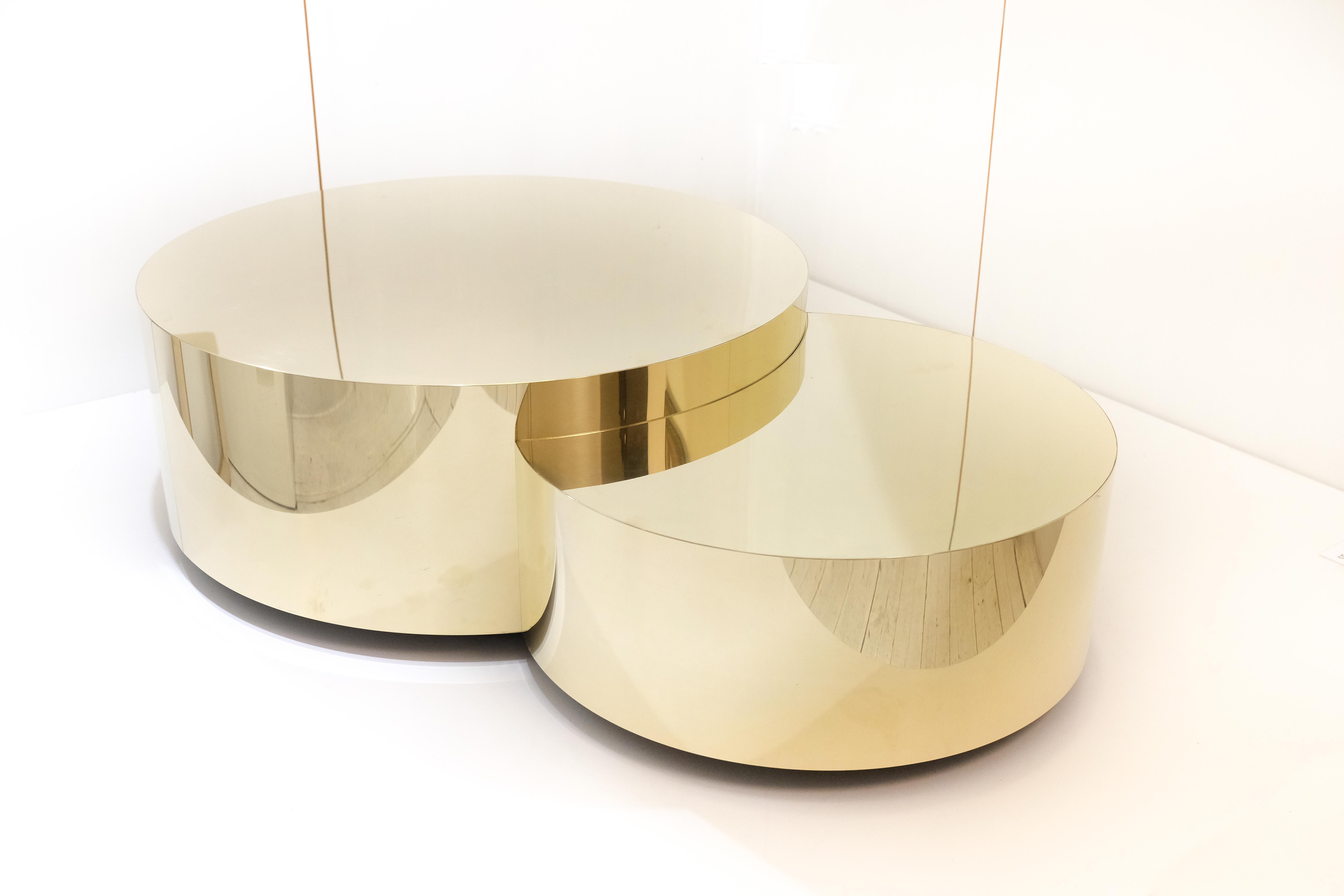 Spanish Set of Two Coffee Tables, Brass or Steel, Moon Shapes, Handcrafted, Size M For Sale