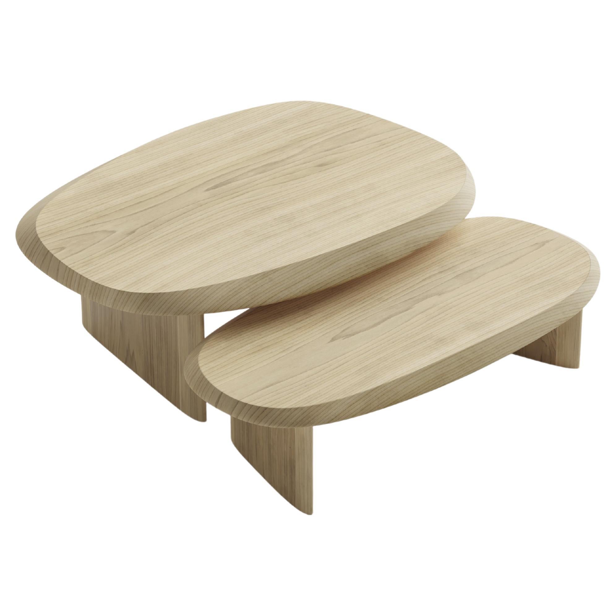 Set of 2 Duna Coffee Tables in Solid Poplar Wood, Coffee Table by Joel Escalona For Sale