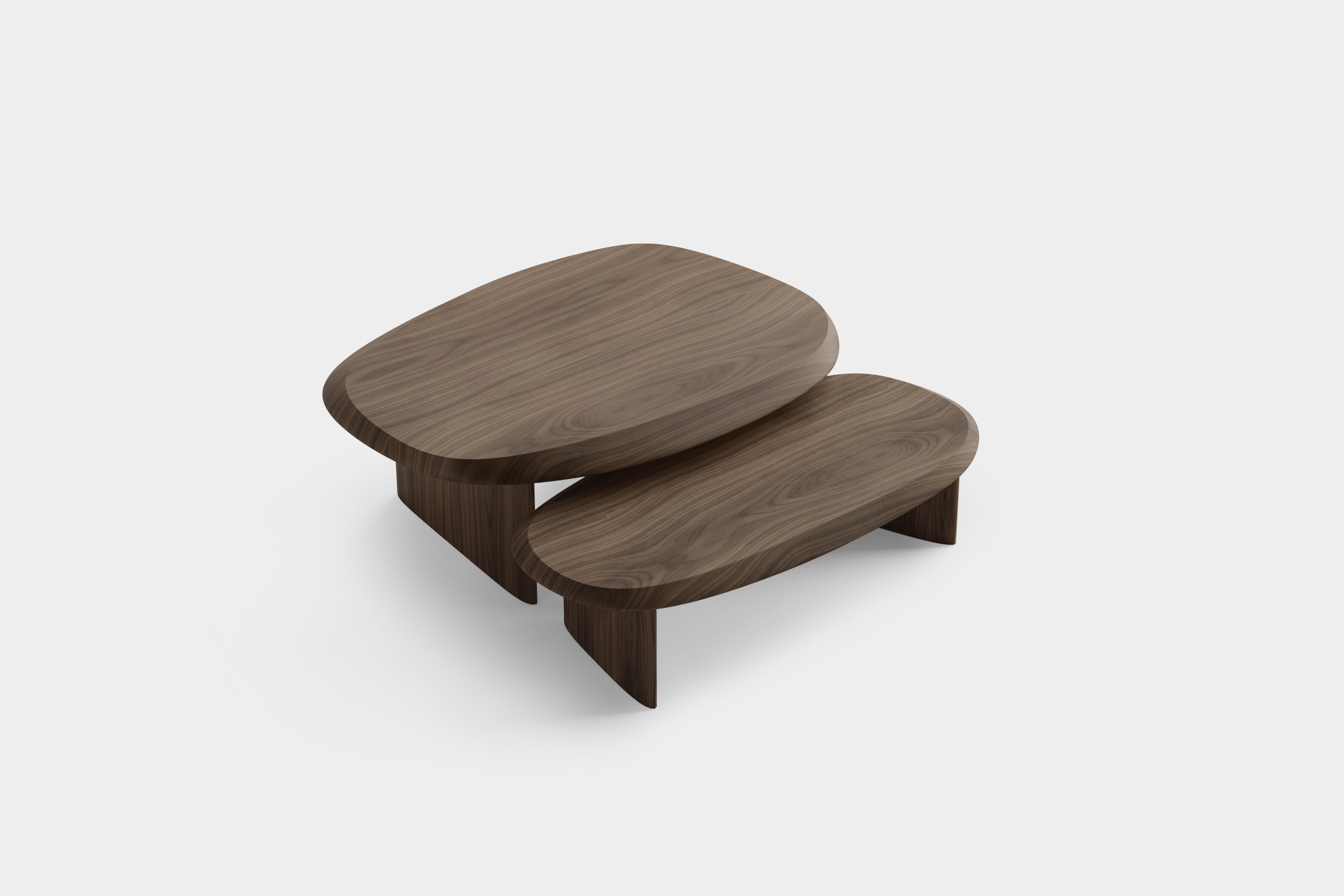 Set of 2 Duna Coffee Tables in Solid Walnut Wood, Coffee Table by Joel Escalona For Sale 2