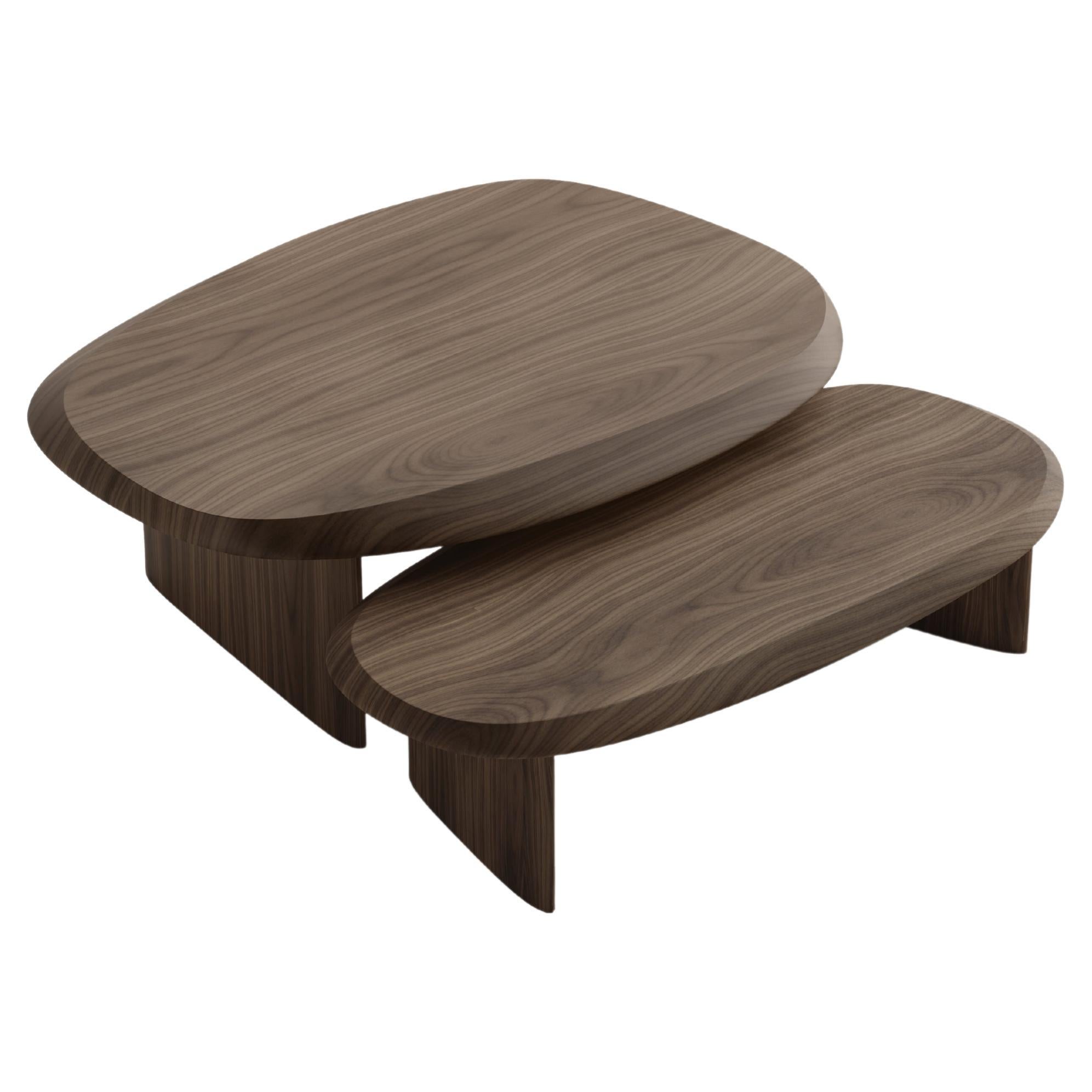 Set of 2 Duna Coffee Tables in Solid Walnut Wood, Coffee Table by Joel Escalona For Sale