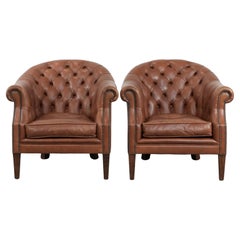 Antique Set of two cognac-coloured Chesterfield club armchairs
