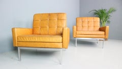 Set of two cognac leather Florence Knoll lounge chairs model 65a