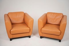 Set of Two Cognac Leather Longue Chair By Domicil 1980s