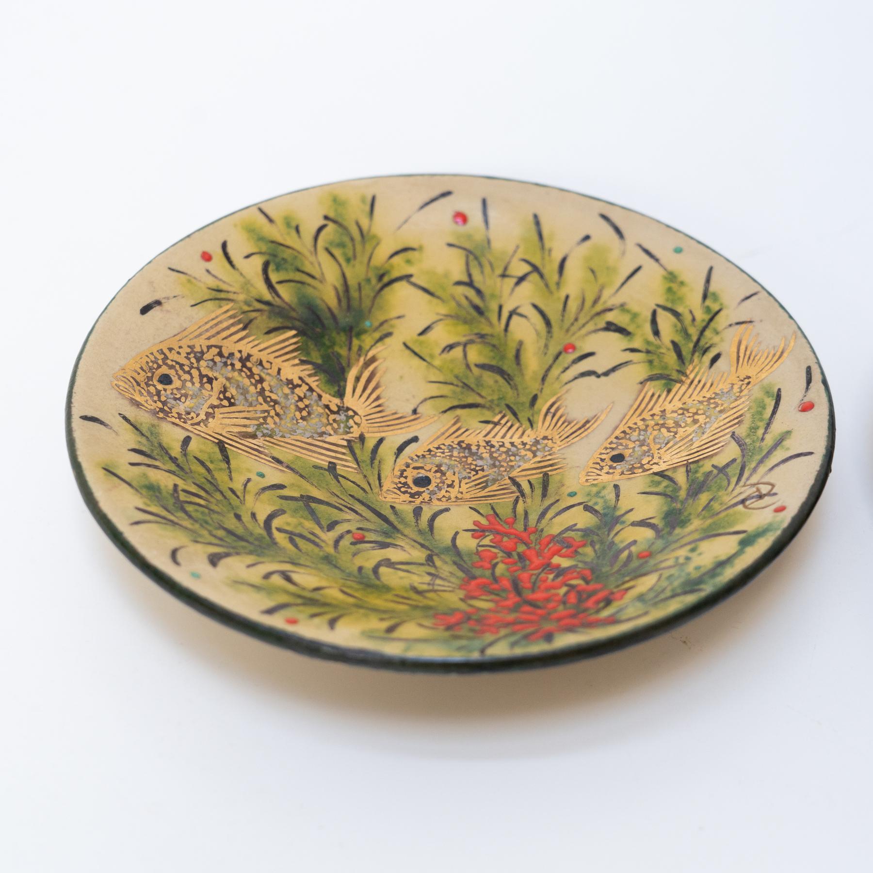 Juego de dos platos de cerámica floral en color de Díaz Costa, hacia 1960 Español en venta