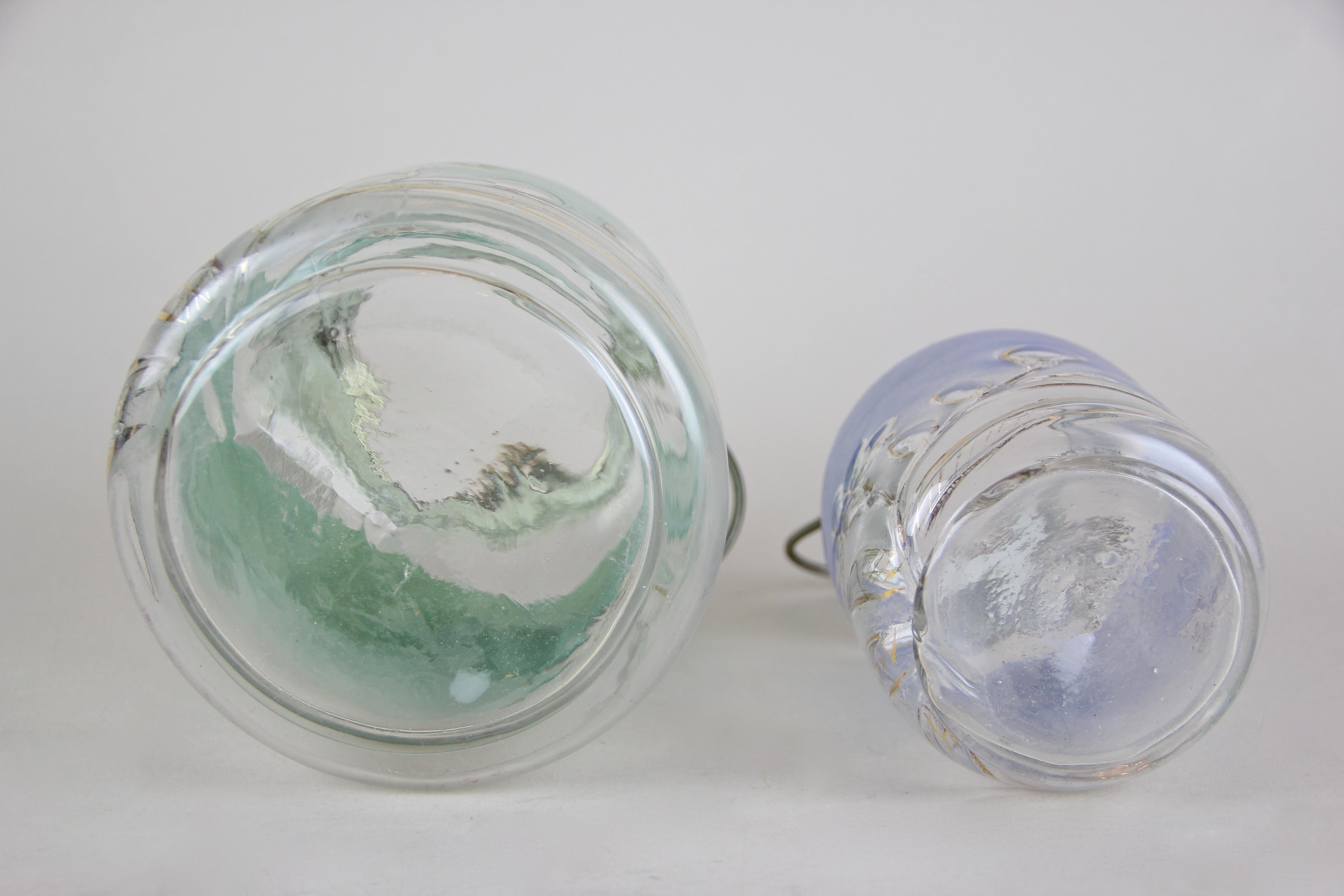 Set of Two Colored Glass Jars/ Bonbonniere with Lid, Austria, circa 1920 5