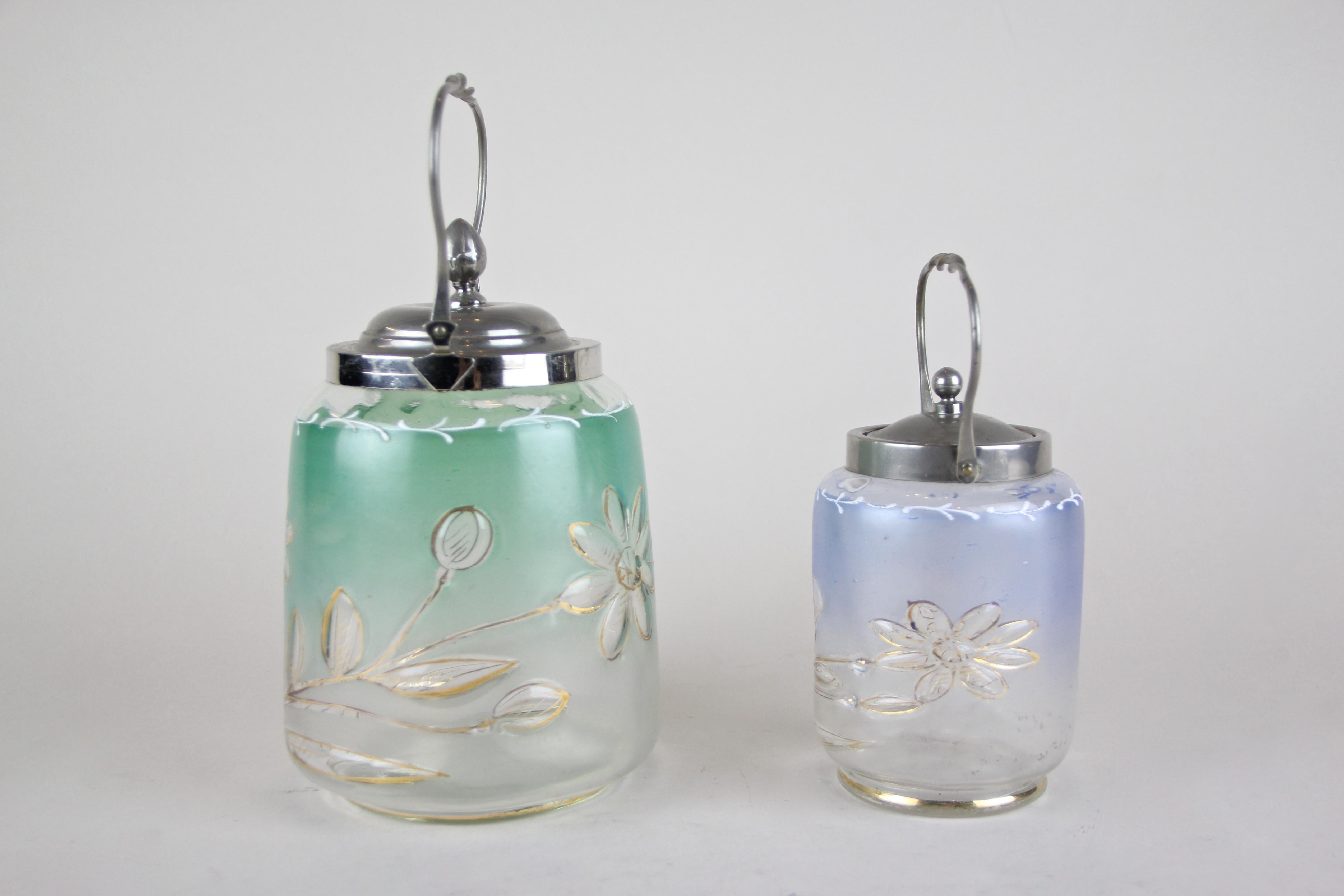 colored glass jars with lids
