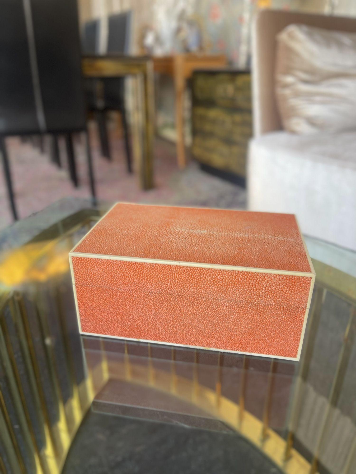 Gold Plate Set of Two Colorful Shagreen Boxes