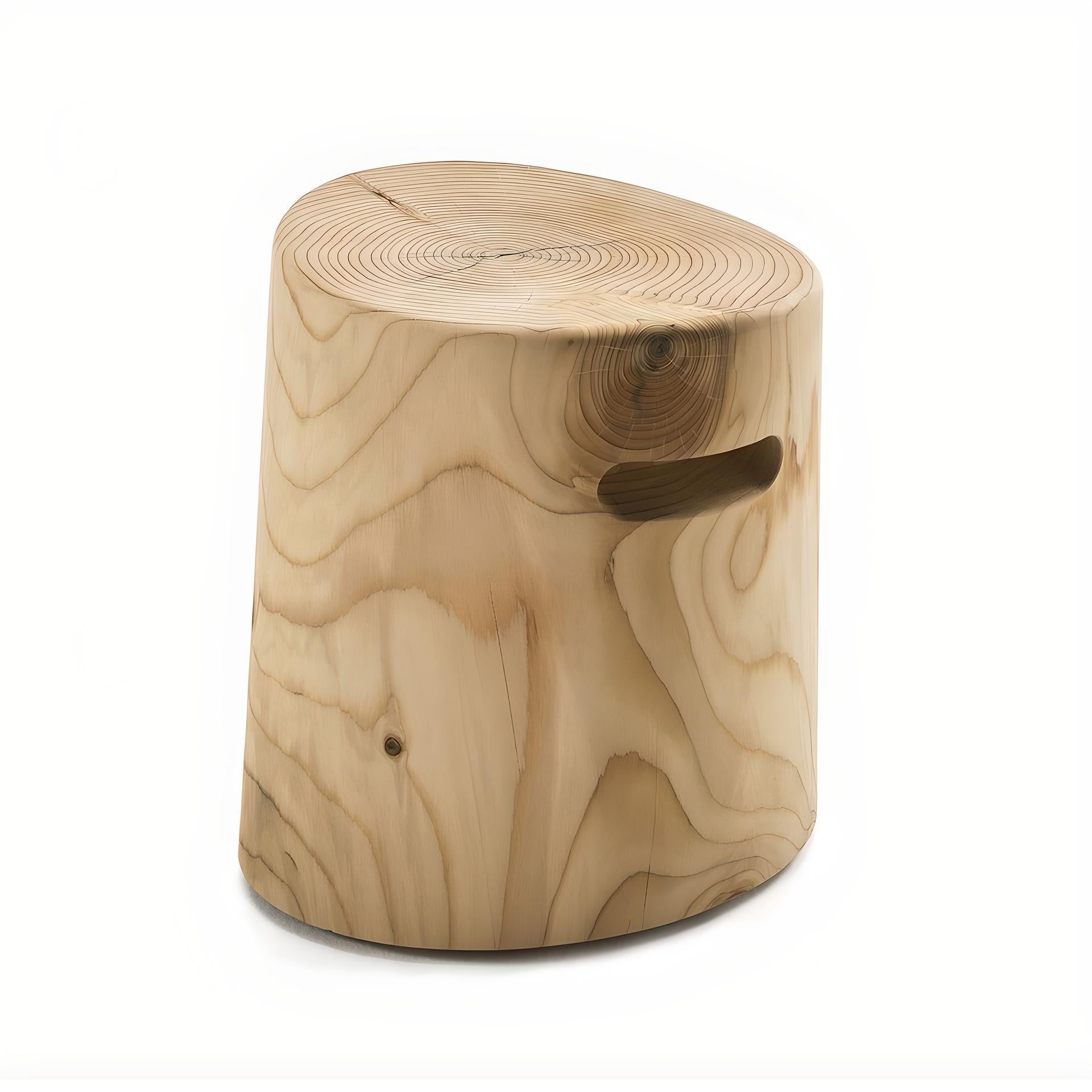 Crafted from a single block of cedarwood, this stool features two convenient side slits serving as handles for easy mobility. Its unique design includes a double-sided seat, allowing for versatile usage. Available in a single size, this modern stool