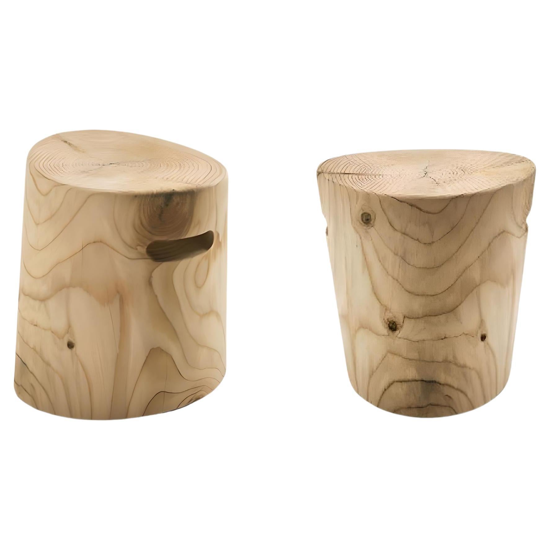 Set Of Two Conical Shape Stools Made From a Single Block of Scented Cedar