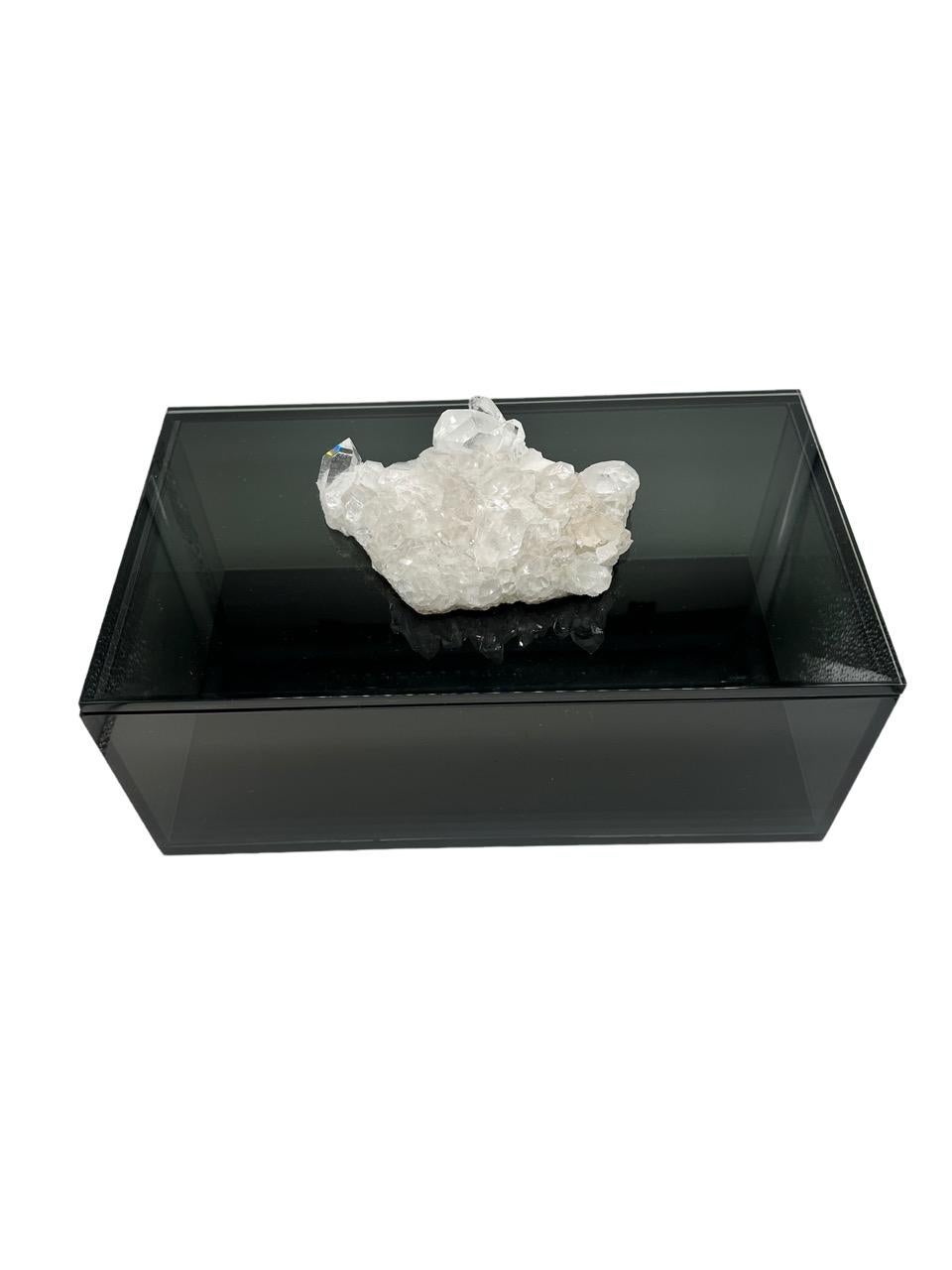 Set of Two Contemporary Luminous Black Lucite and Crystal Boxes 5