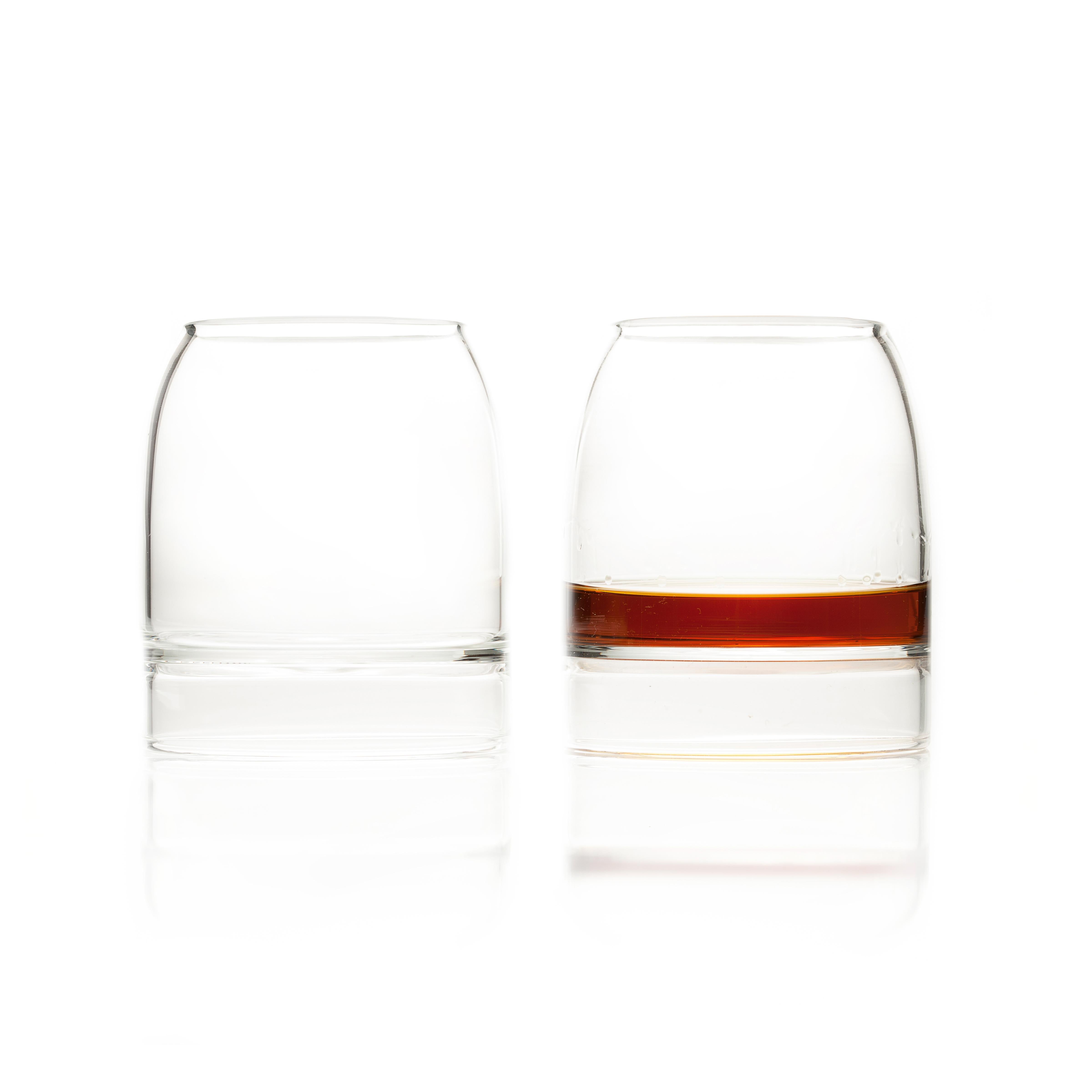 Modern fferrone Set of Two Contemporary Minimal Clear Rare Whiskey Glasses Handmade