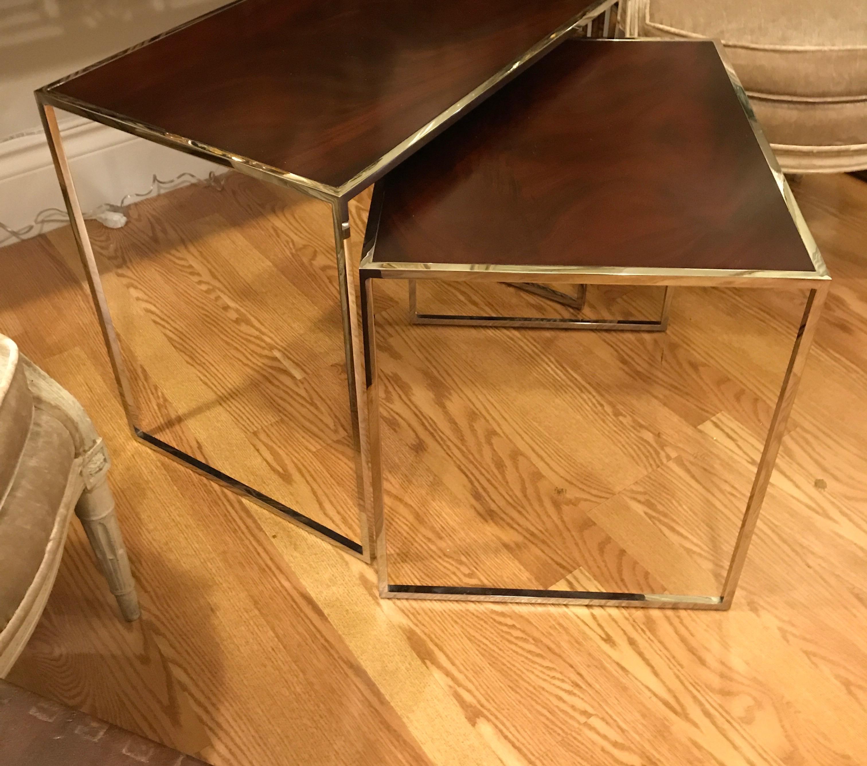 Chrome Set of Two Contemporary Nesting Tables For Sale