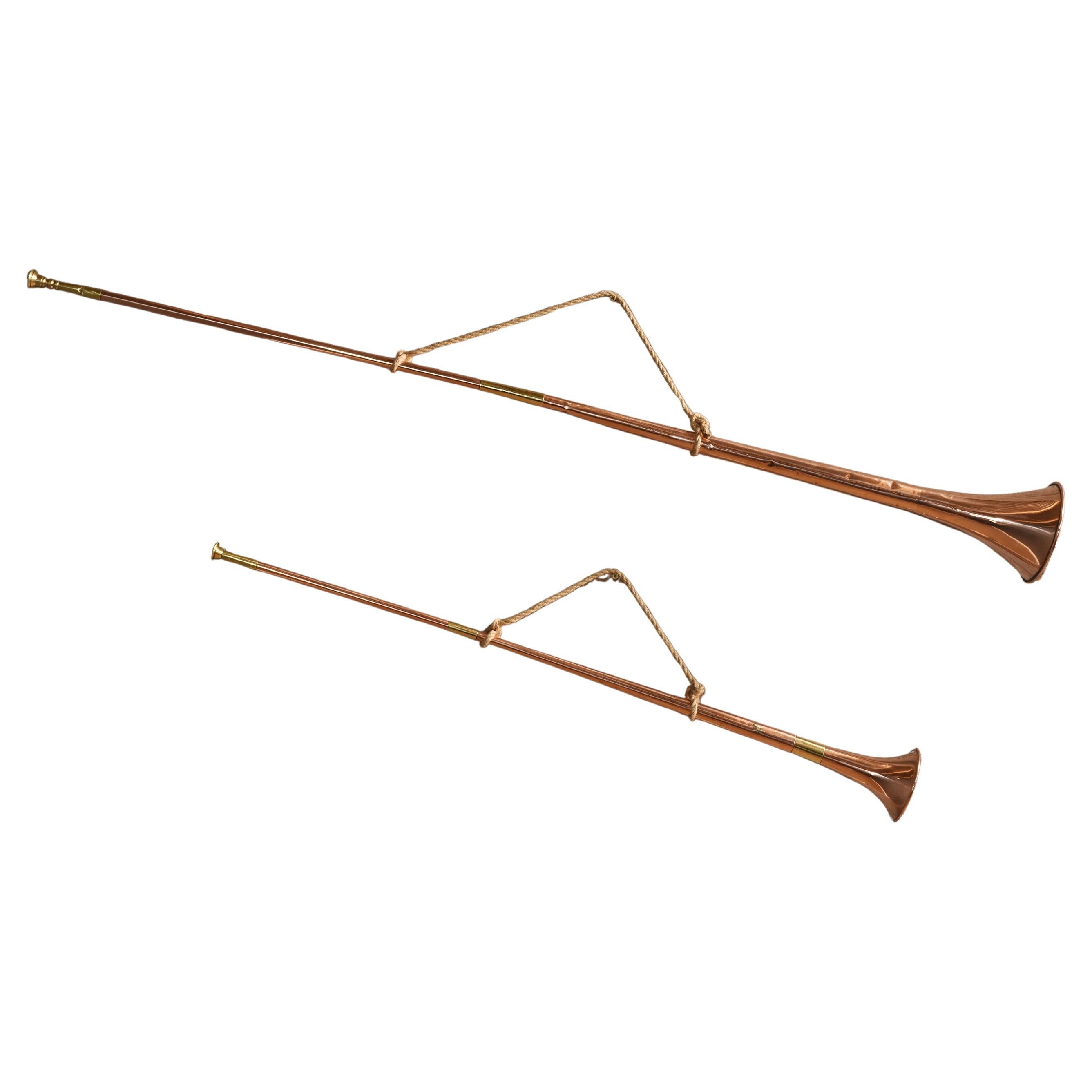 Set of two Copper and brass coaching horns