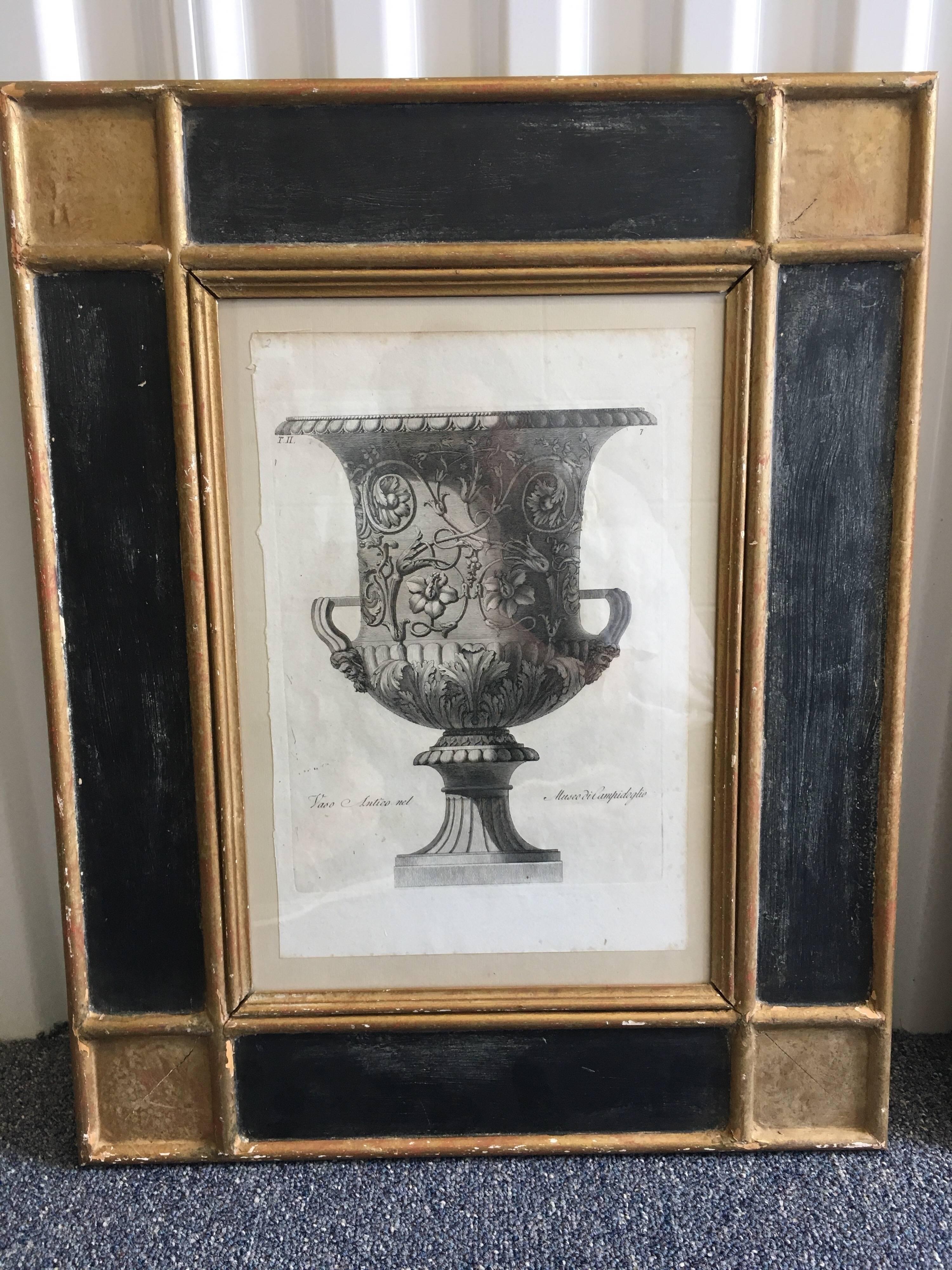 Italian Set of Two Copper Plate Vase Engravings, Giovanni Battista Piranesi, circa 1821