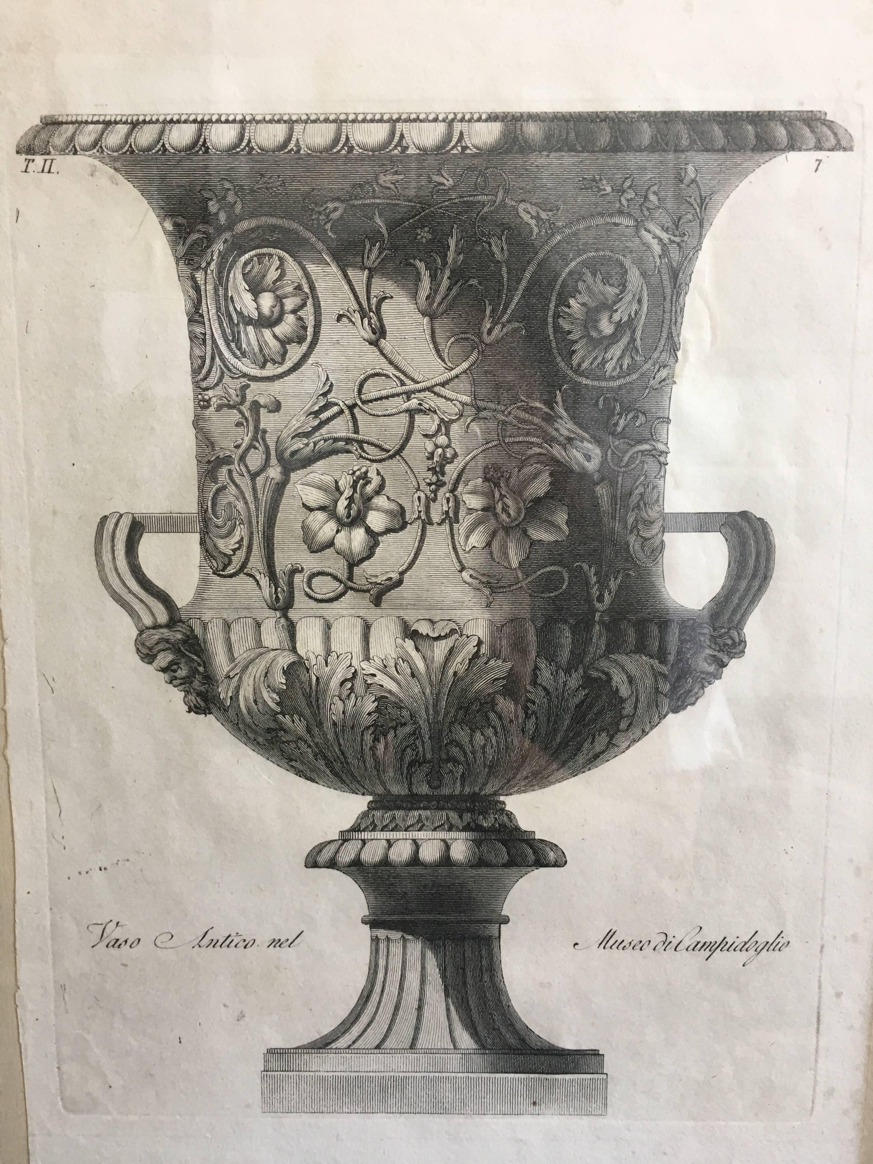 19th Century Set of Two Copper Plate Vase Engravings, Giovanni Battista Piranesi, circa 1821