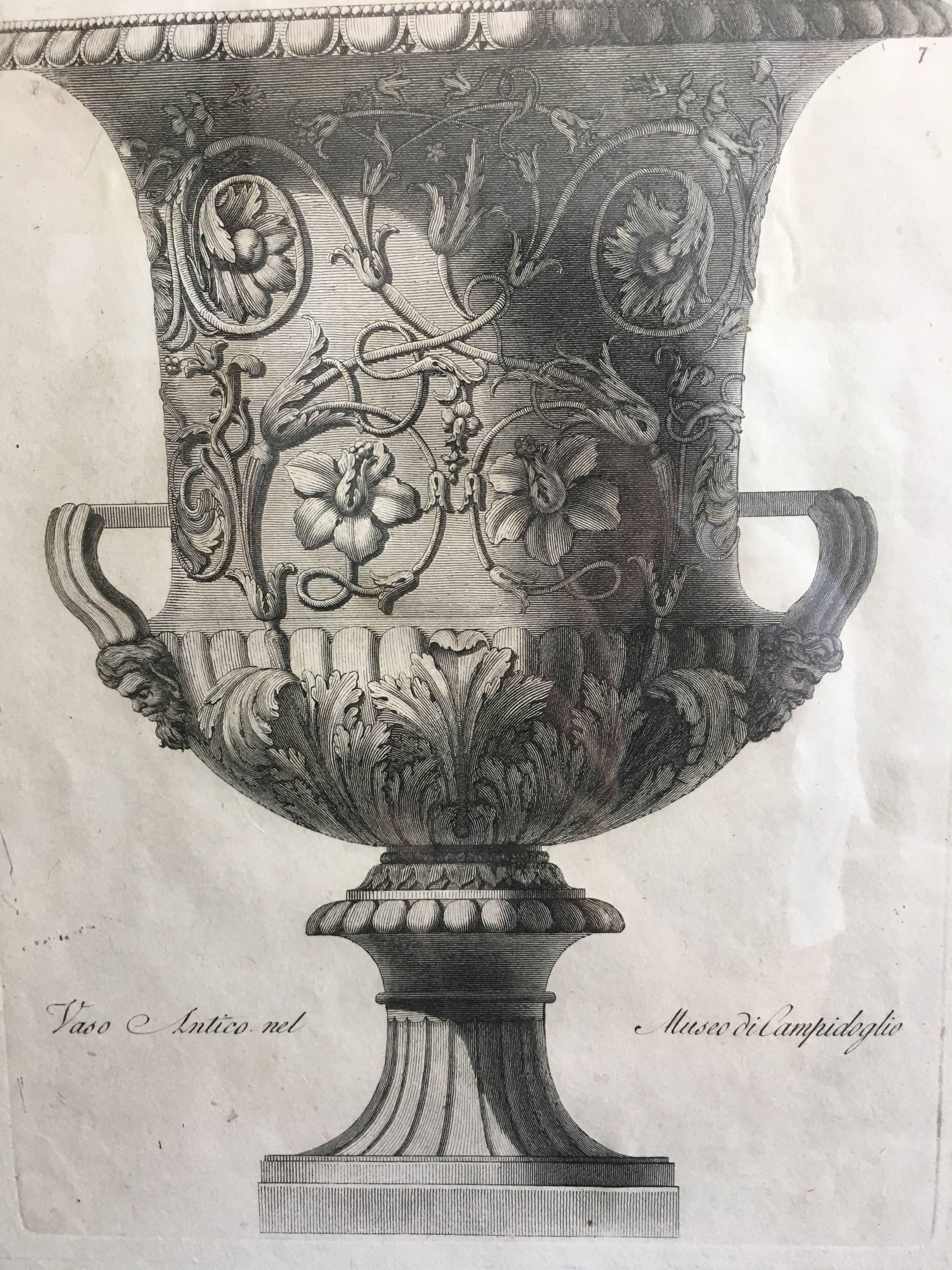 Paper Set of Two Copper Plate Vase Engravings, Giovanni Battista Piranesi, circa 1821
