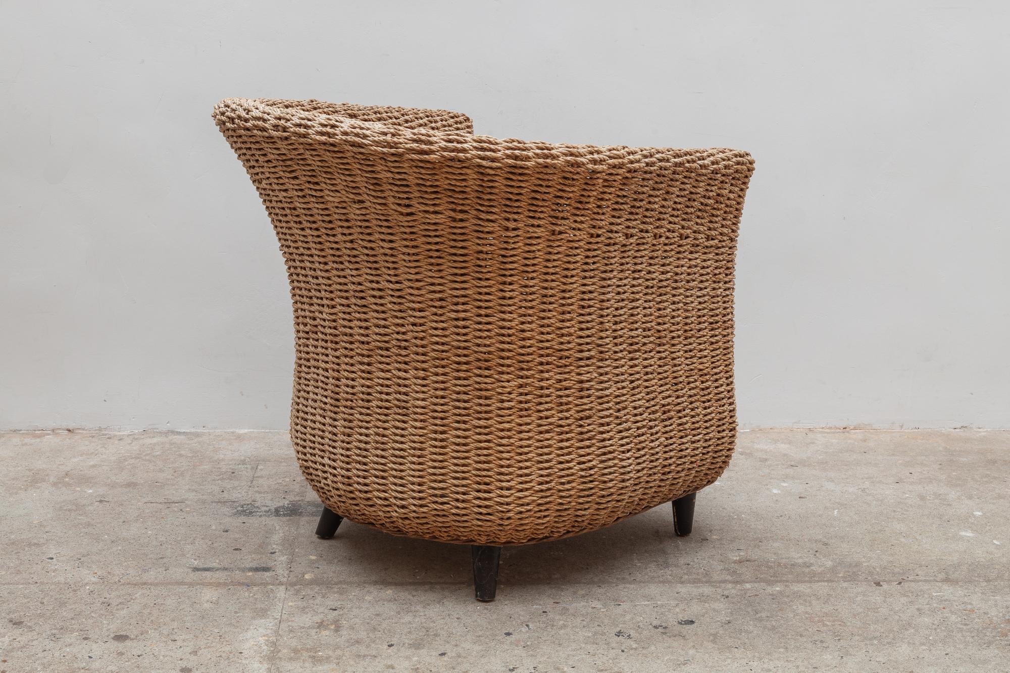 Hand-Woven Set of Two Cord Woven Bucket Lounge Chairs, 1980s, Italy
