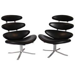 Set of Two Corona Easy Chairs, Model EJ 5, by Poul M. Volther and Erik Jørgsen