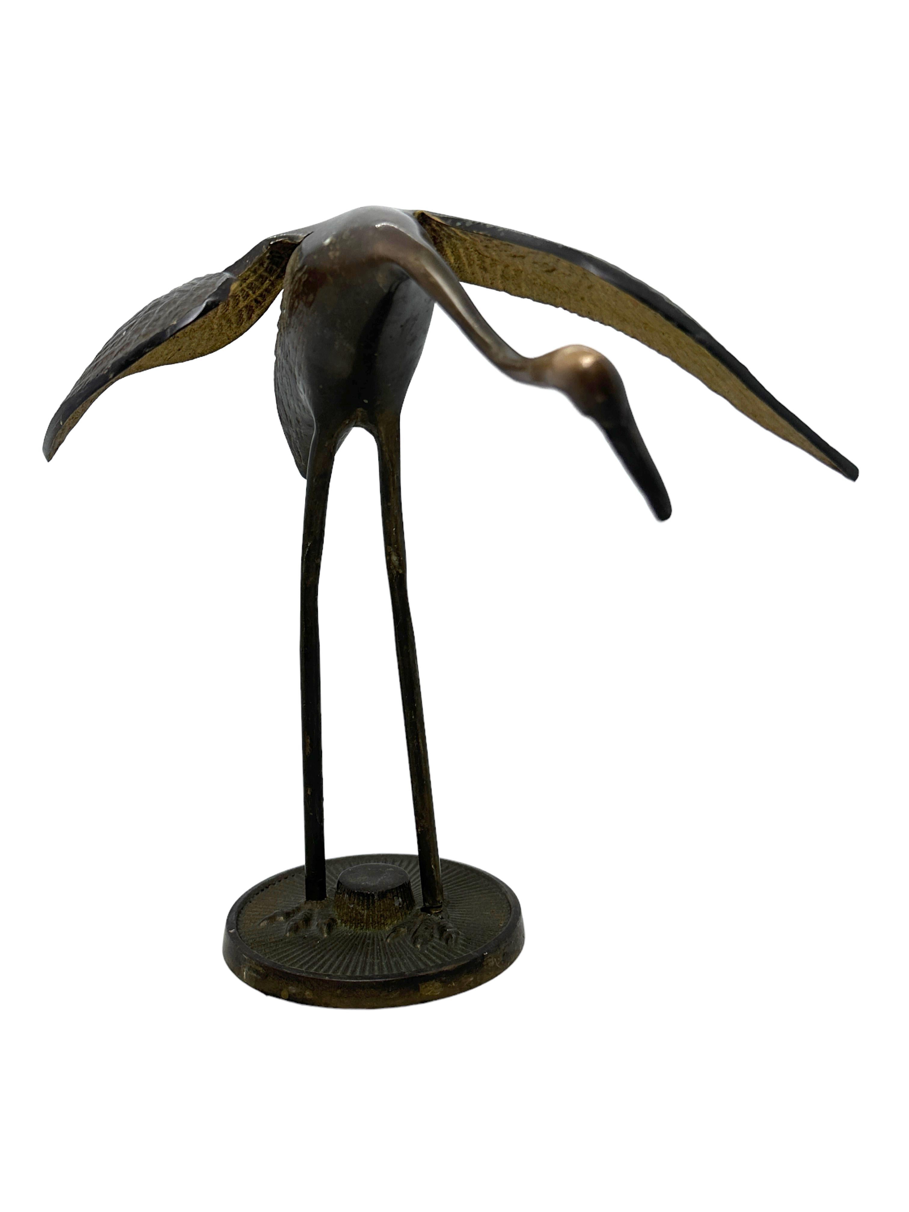Set of Two Crane or Heron Bird Brass Statue Sculpture Vintage, 1960s 3