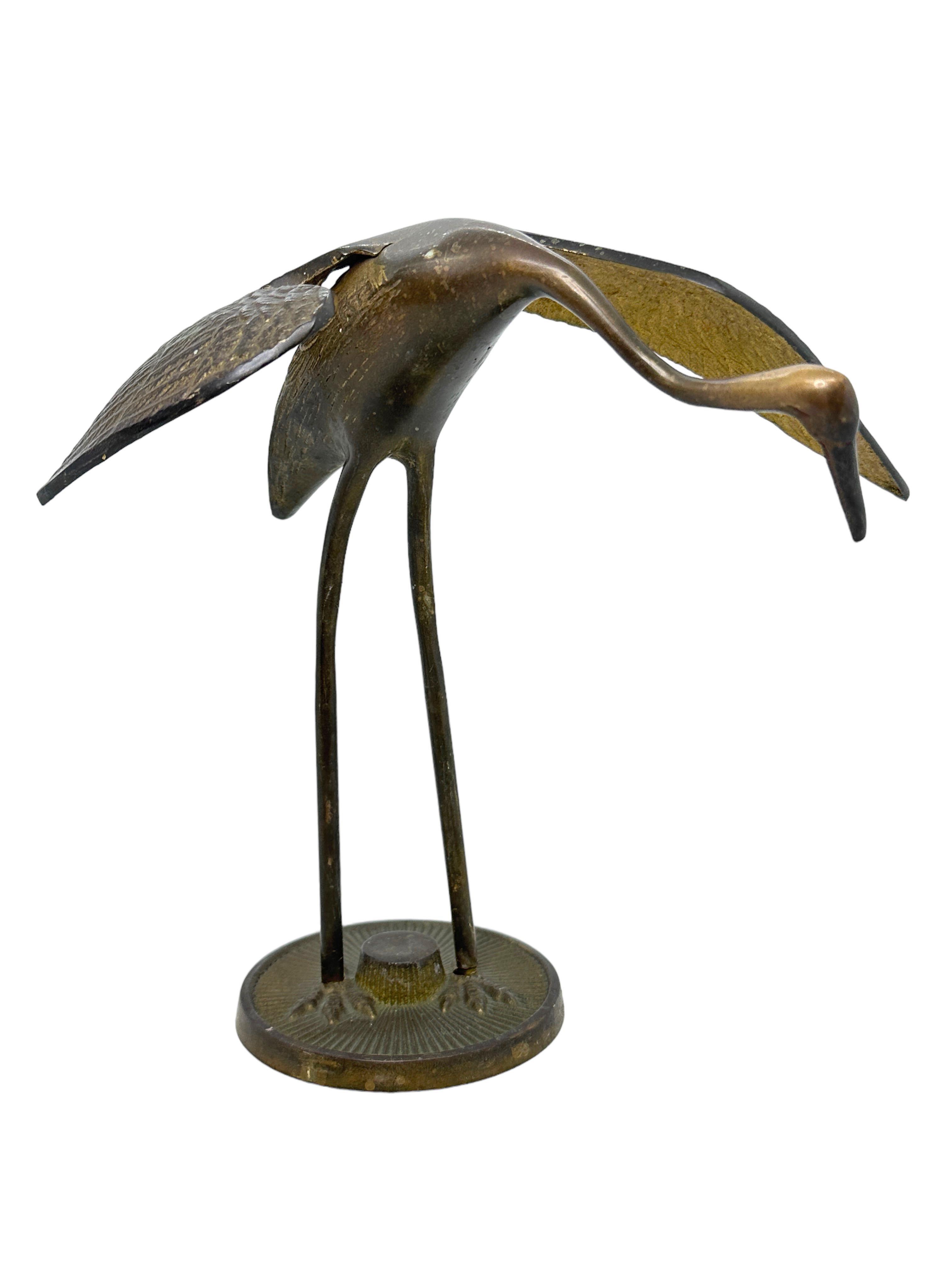 Mid-Century Modern Set of Two Crane or Heron Bird Brass Statue Sculpture Vintage, 1960s