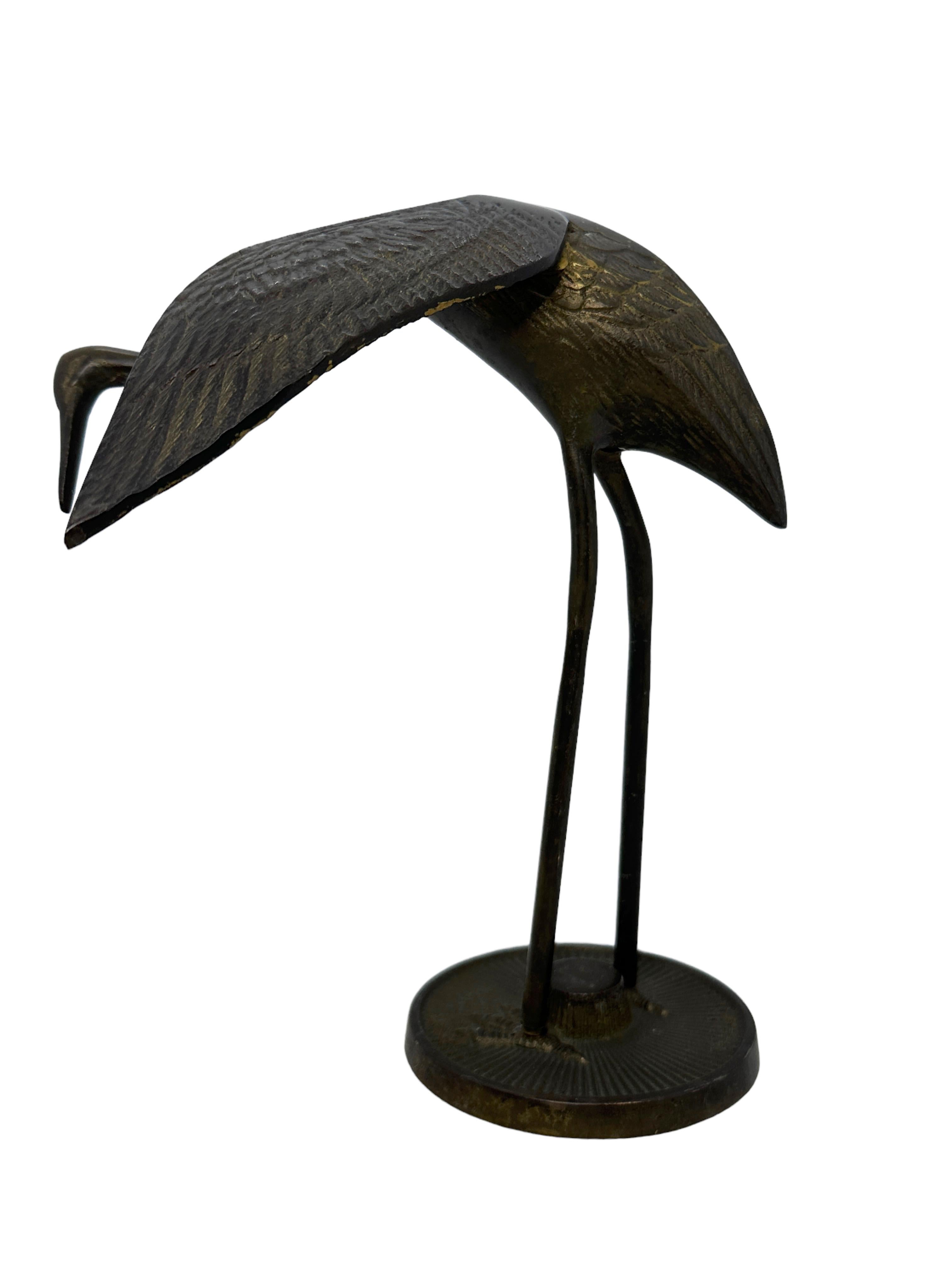 Set of Two Crane or Heron Bird Brass Statue Sculpture Vintage, 1960s In Good Condition In Nuernberg, DE