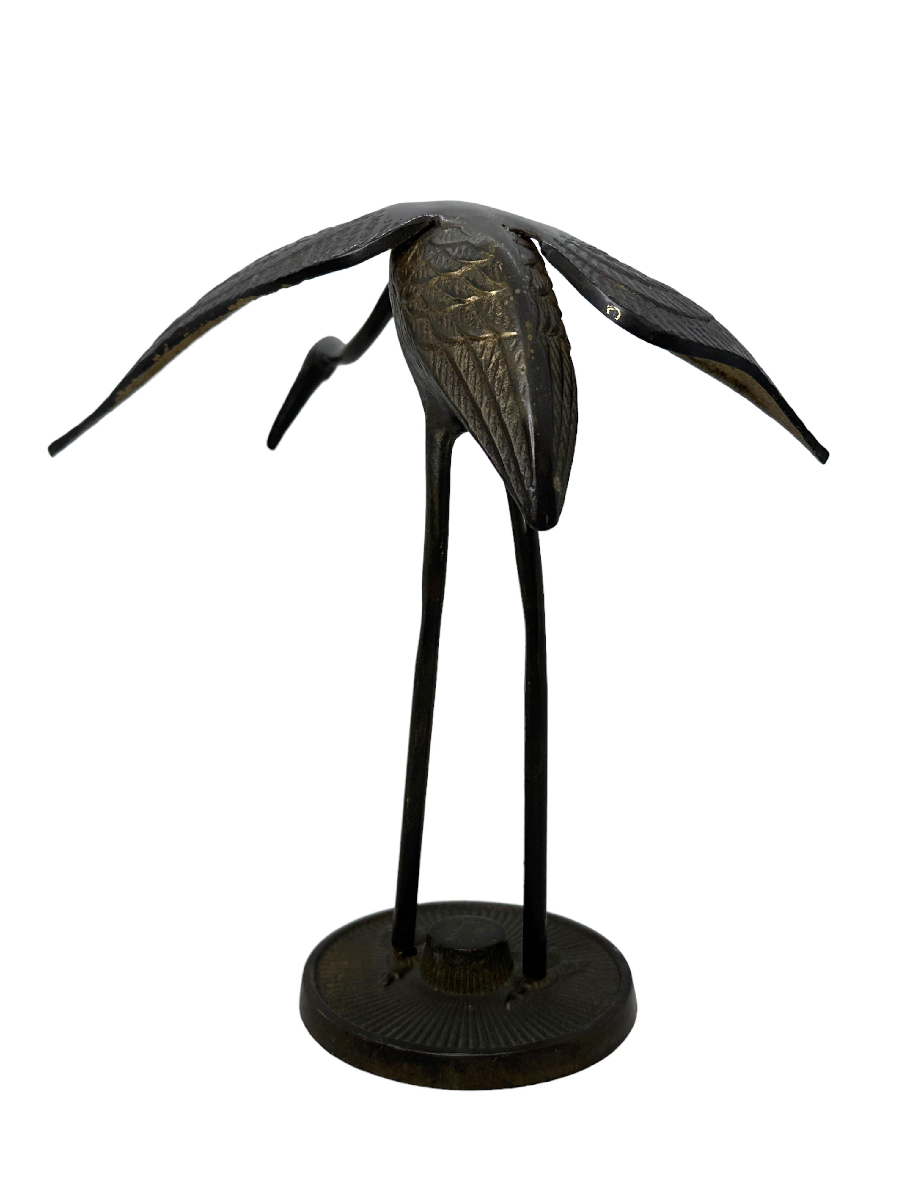 Mid-20th Century Set of Two Crane or Heron Bird Brass Statue Sculpture Vintage, 1960s