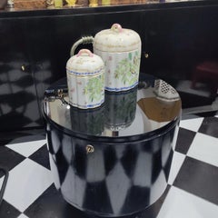 Set of Two Craqueled Ceramic Lidded Jars, Vintage from the 1990s