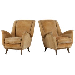 Used I. S. A. Bergamo Italian Set of Two Cream Coloured Wingback Chairs, 1950s