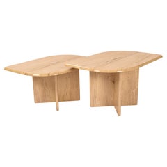 Set of Two Cream Free Form Travertine Coffee Tables, Italy, 1970