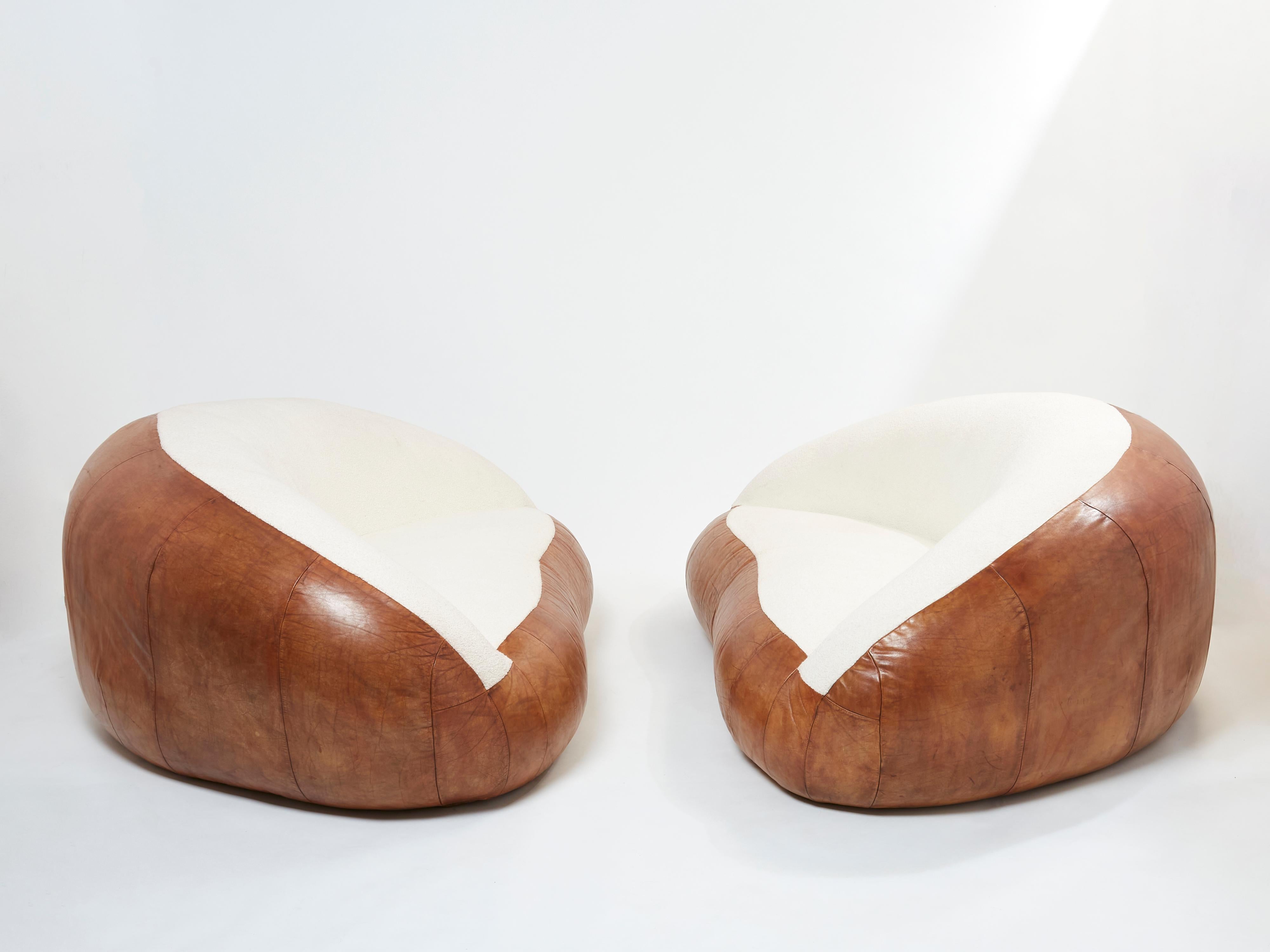 Set aus zwei Croissant-Sofas von Raphael Raffel aus Leder und Boucl, 1970er Jahre im Angebot 3