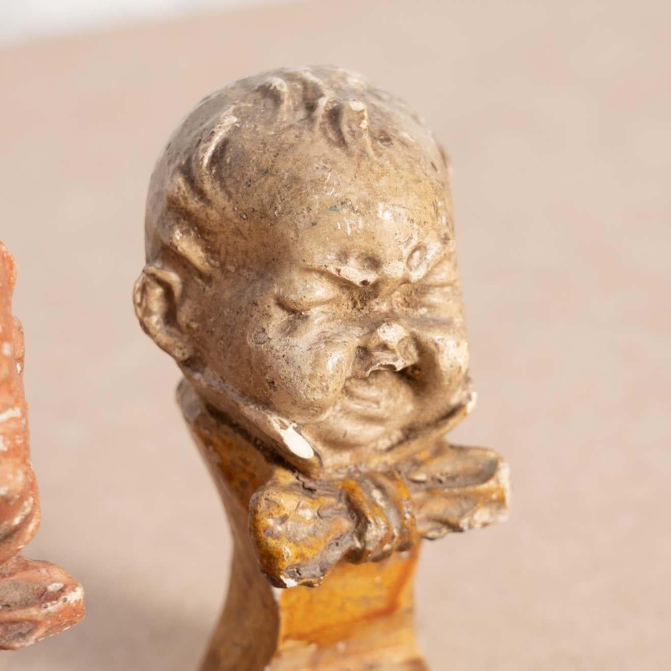 Spanish Set of Two Crying Baby Plaster Figures, circa 1930 For Sale