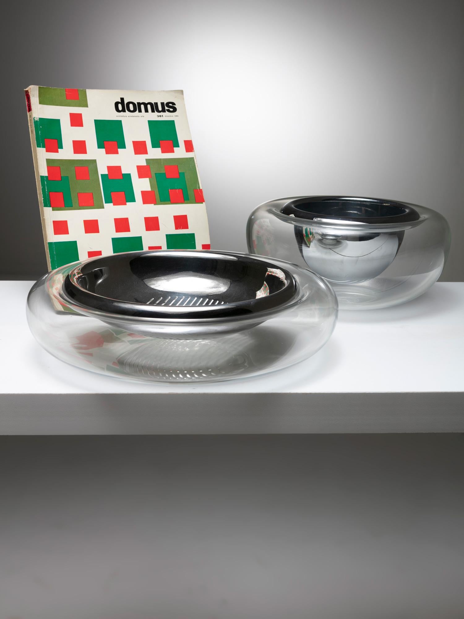 Italian Set of Two Crystal Bowls by Eleonore Peduzzi Riva for Vistosi