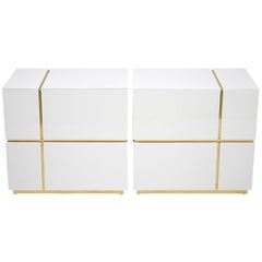 Contemporary Cube Black, White & Gold Side Coffee Table or Nightstand set of 2