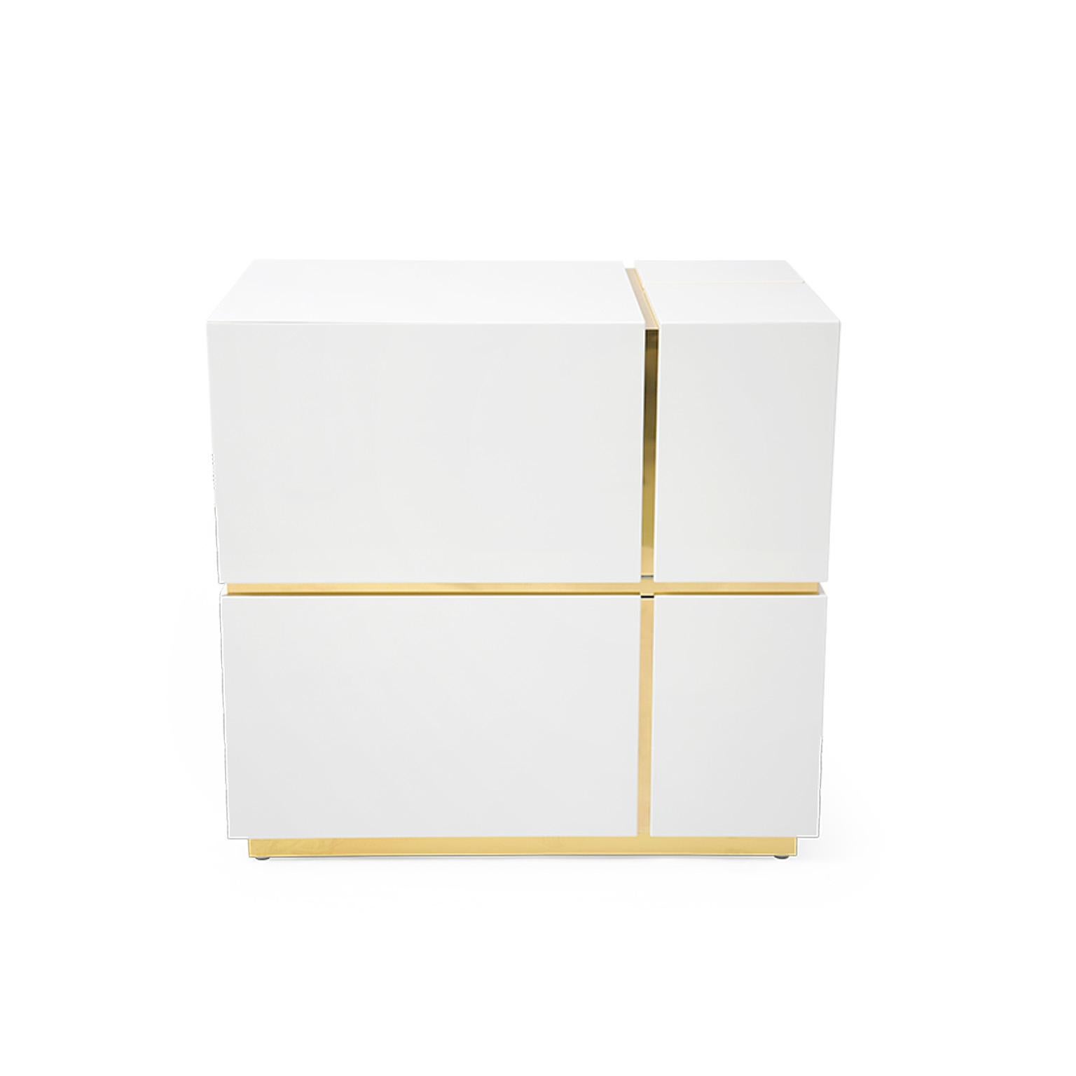 European Contemporary Cube Black, White & Gold Side Coffee Table or Nightstand set of 2 For Sale