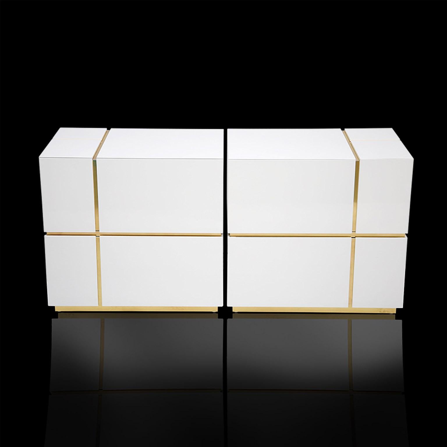 Contemporary Cube Black, White & Gold Side Coffee Table or Nightstand set of 2 For Sale 1