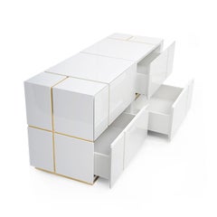 Contemporary Cube White, Black & Gold Side Coffee Table or Nightstand Set of 2