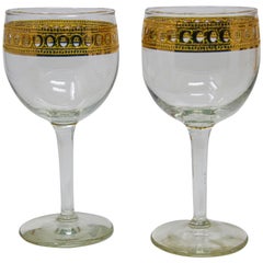 Set of Two Vintage Culver Wine Glasses with 22-Karat Gold Antigua Pattern