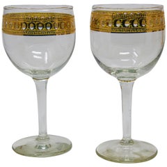 Set of Two Retro Culver Wine Glasses with 22-Karat Gold Antigua Pattern