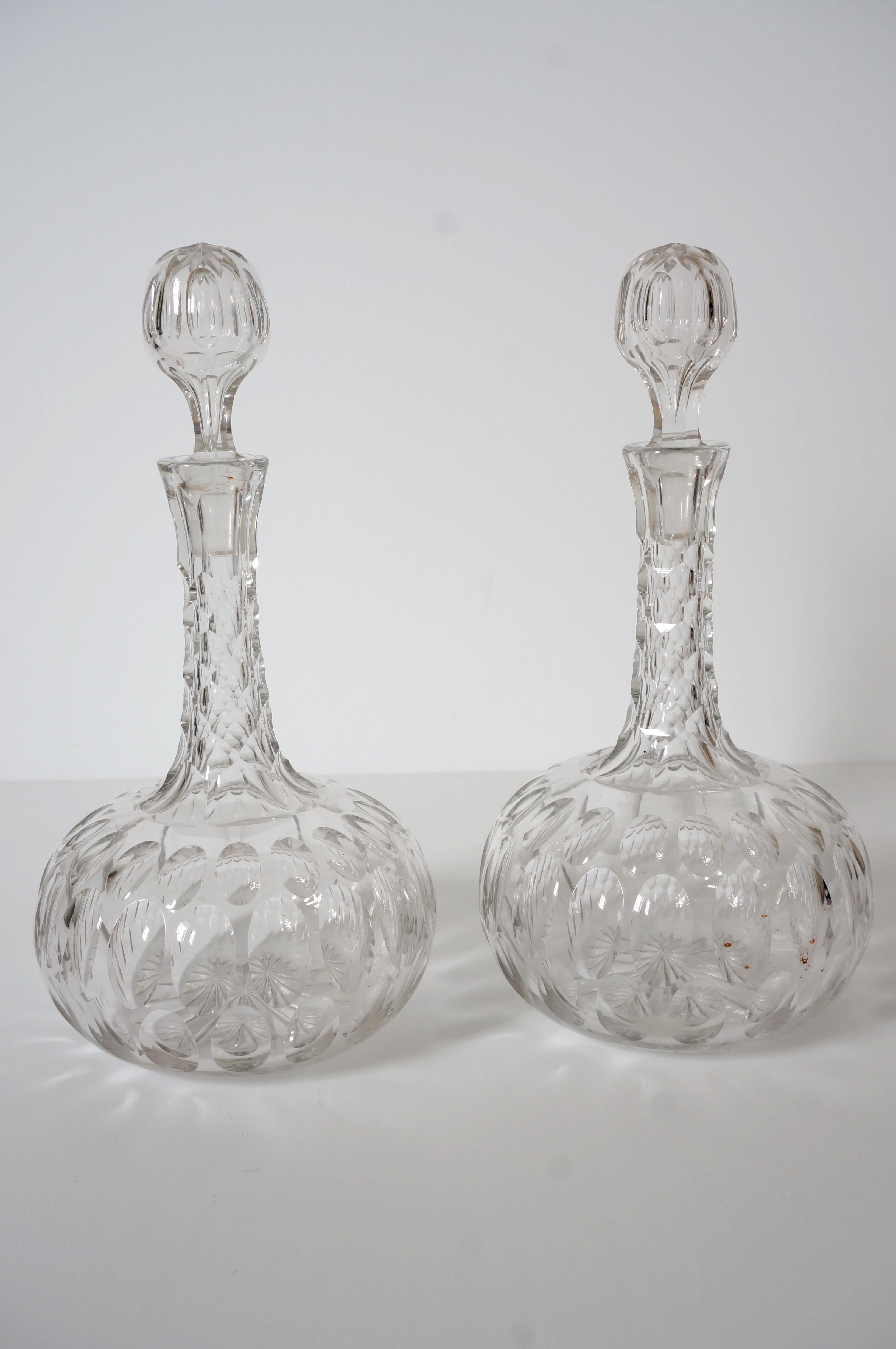 Regency Revival Set of Two Cut Crystal English Regency Style Decanters For Sale