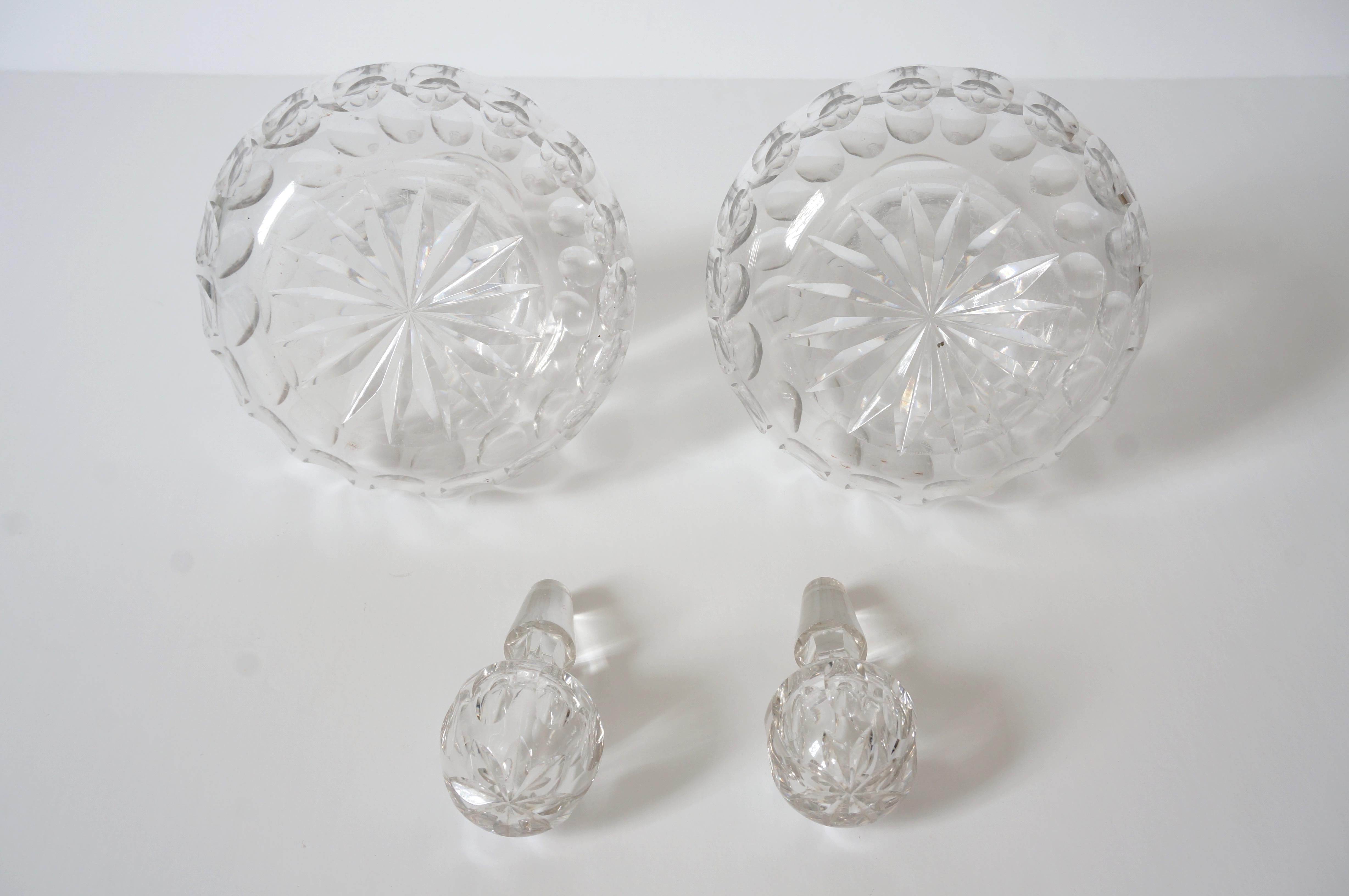 Hand-Crafted Set of Two Cut Crystal English Regency Style Decanters For Sale