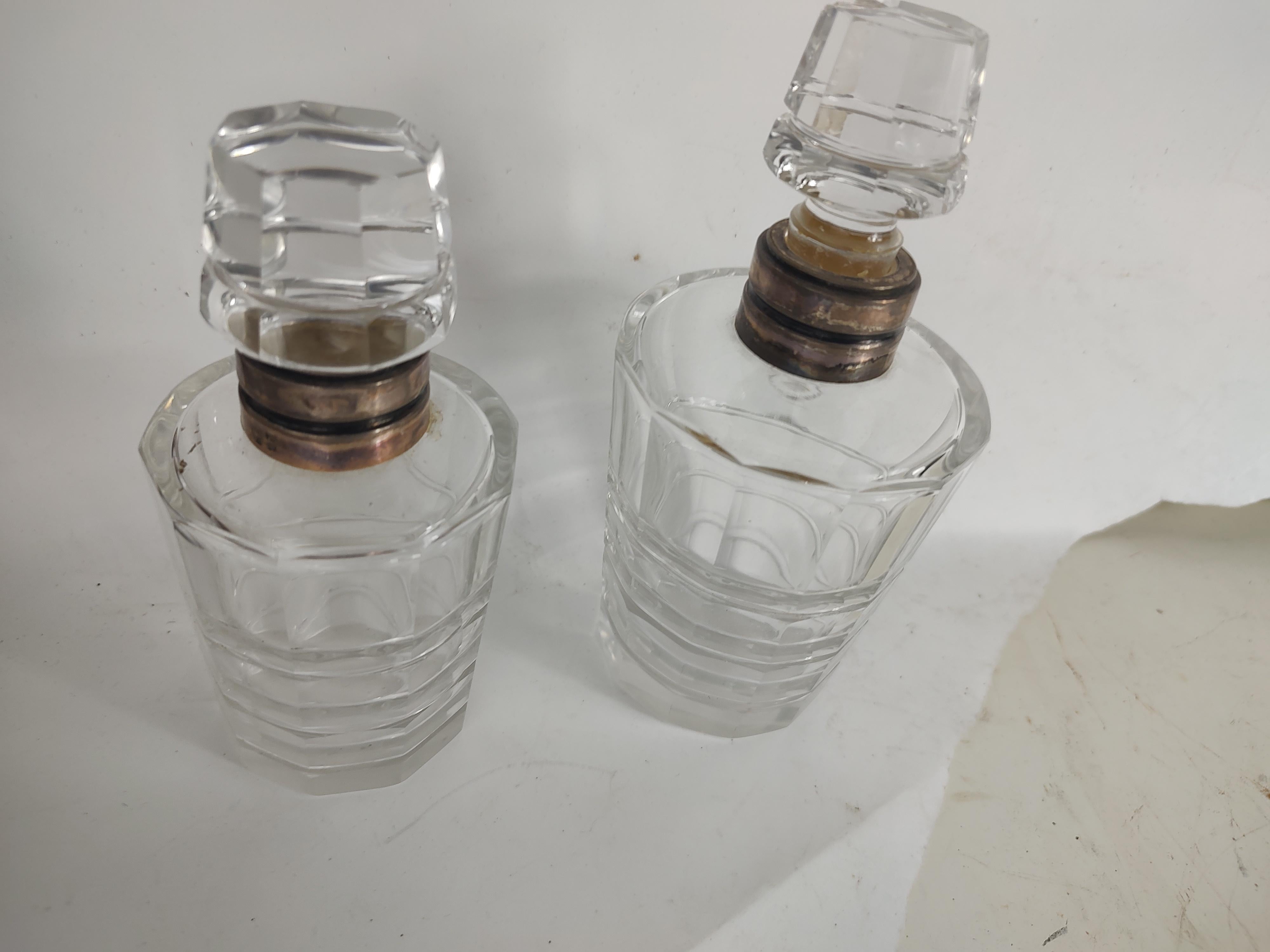 Mid-20th Century Set of Two Cut Glass Dresser Cologne Bottles with Sterling  For Sale