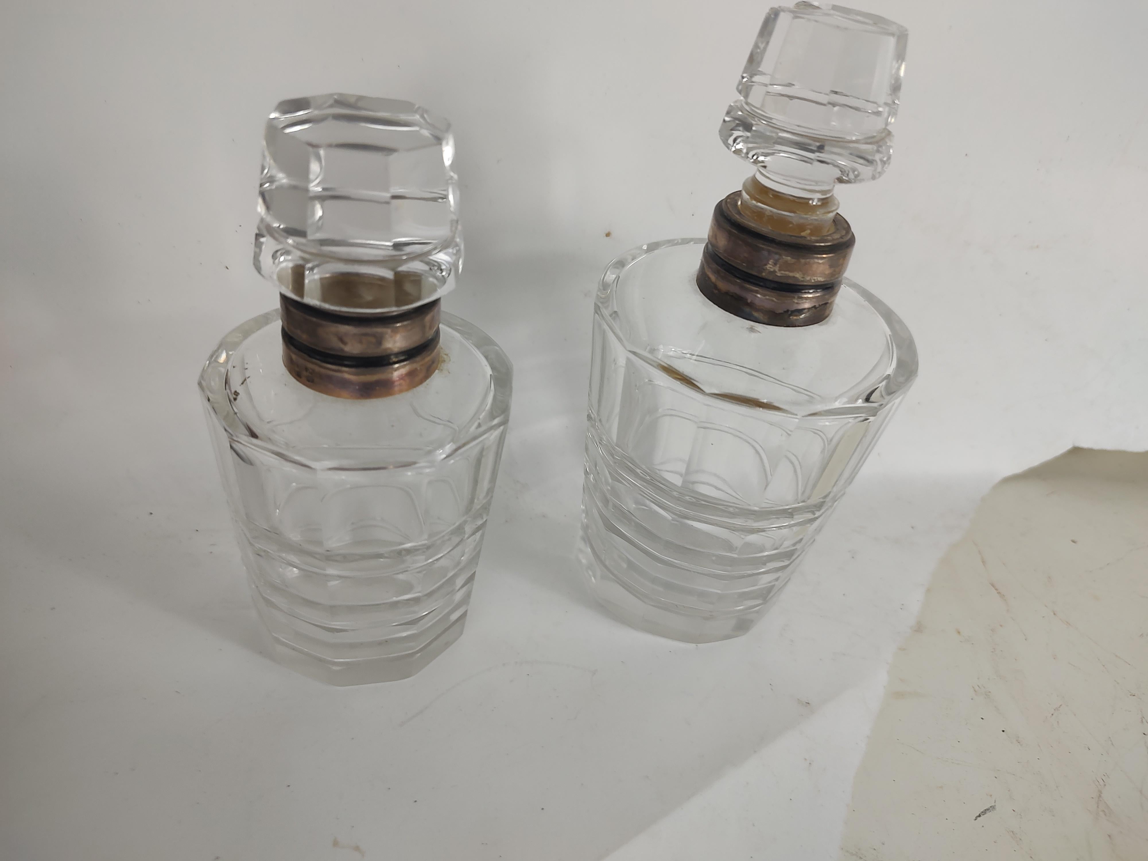 Sterling Silver Set of Two Cut Glass Dresser Cologne Bottles with Sterling  For Sale