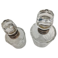 Set of Two Cut Glass Dresser Cologne Bottles with Sterling