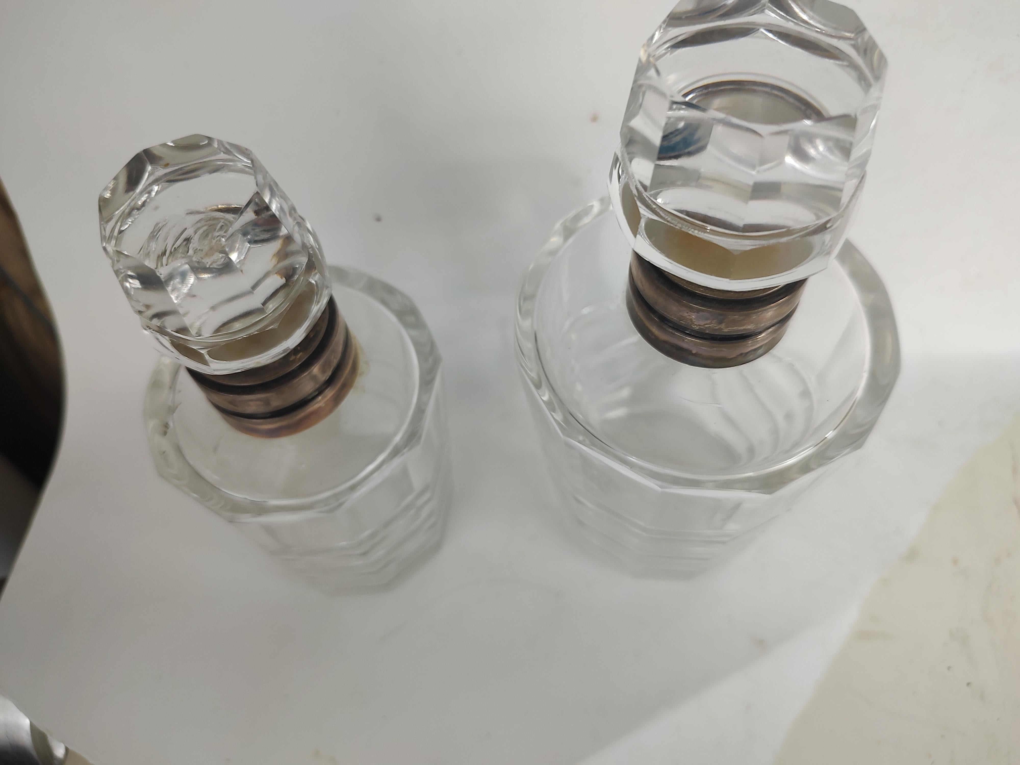 Set of Two Cut Glass Dresser Cologne Bottles with Sterling  In Good Condition For Sale In Port Jervis, NY