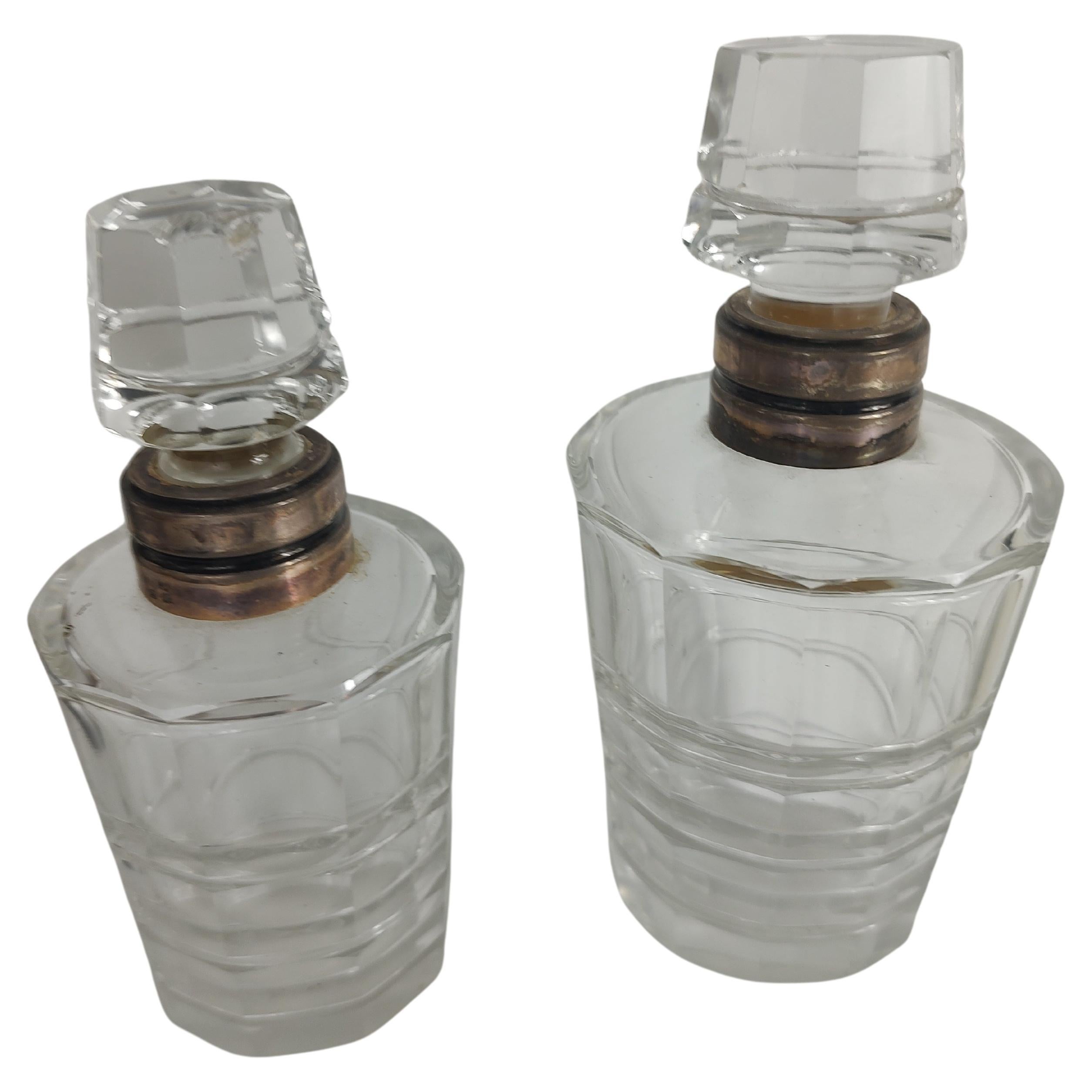 Set of Two Cut Glass Dresser Cologne Bottles with Sterling For Sale at  1stDibs