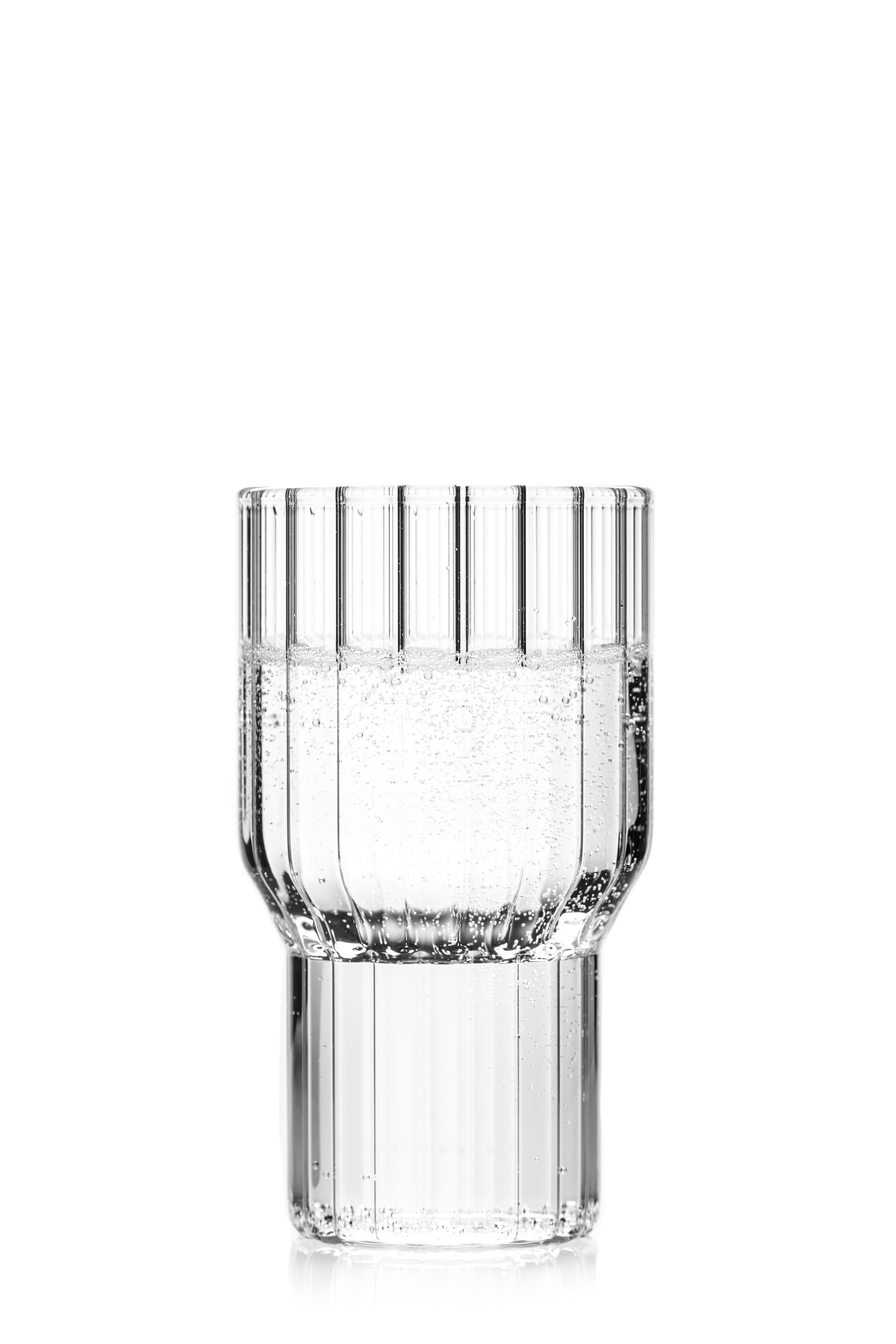 Fferrone 2er-Set Tschechisch Klar Contemporary geriffelt Boyd Large Highball-Gläser (Moderne) im Angebot