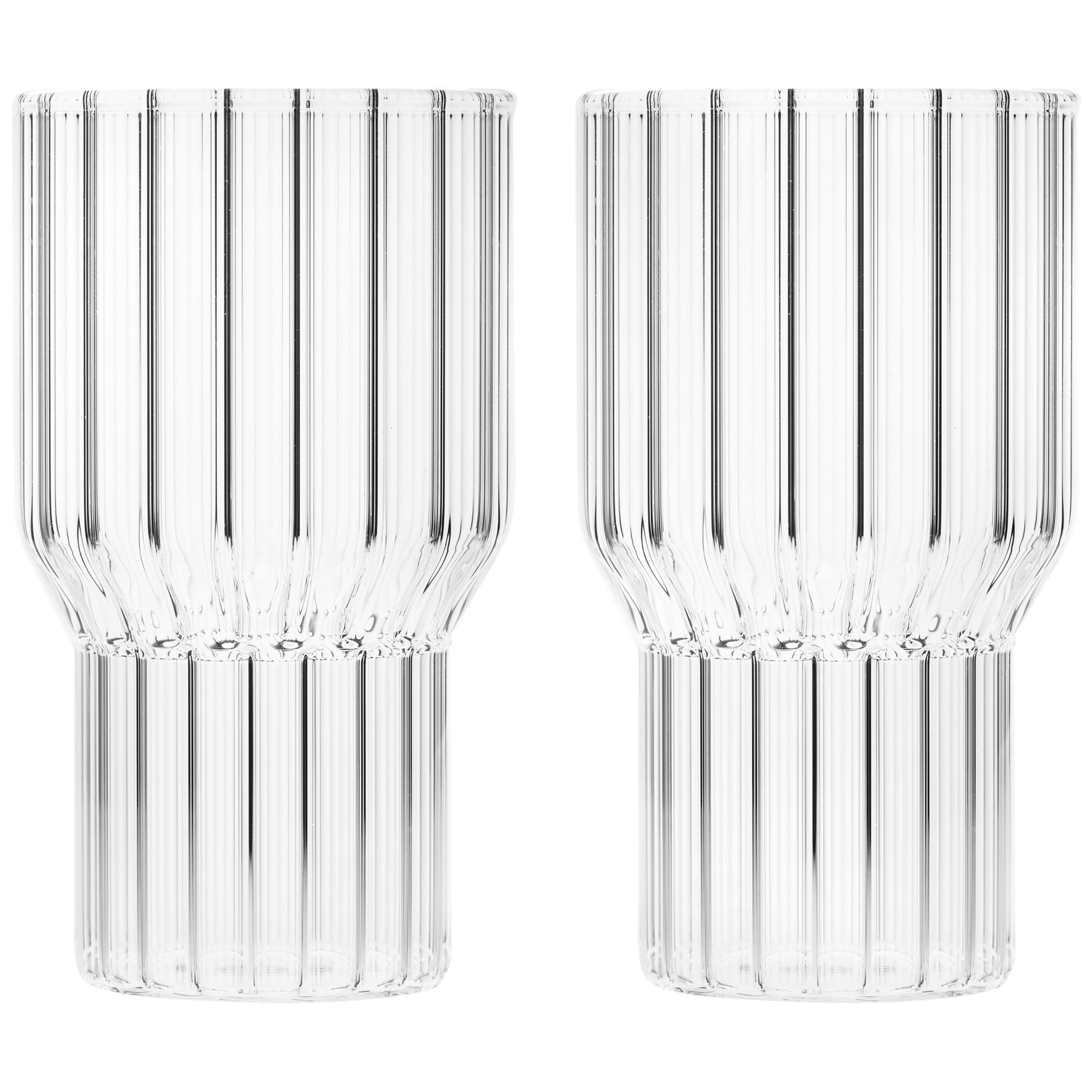 Set of Two Czech Clear Contemporary Fluted Boyd Large Highball Glasses, in Stock