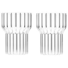 EU Clients Set of Two Czech Contemporary Fluted Boyd Medium Glasses, in Stock