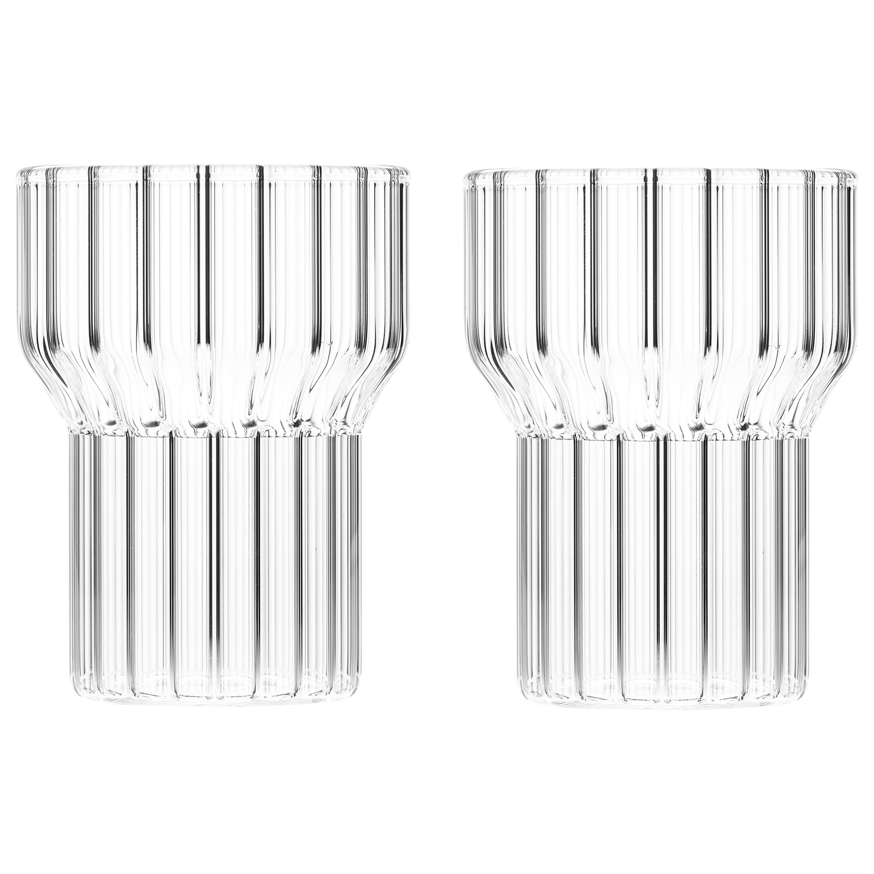 Set of Two Czech Clear Contemporary Fluted Boyd Medium Glasses, in Stock